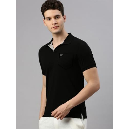 Lux Cozi Men's Half Sleeve Soild Casual T-Shirt with Chest Pocket_COZI_2122_BLK_S_1PC