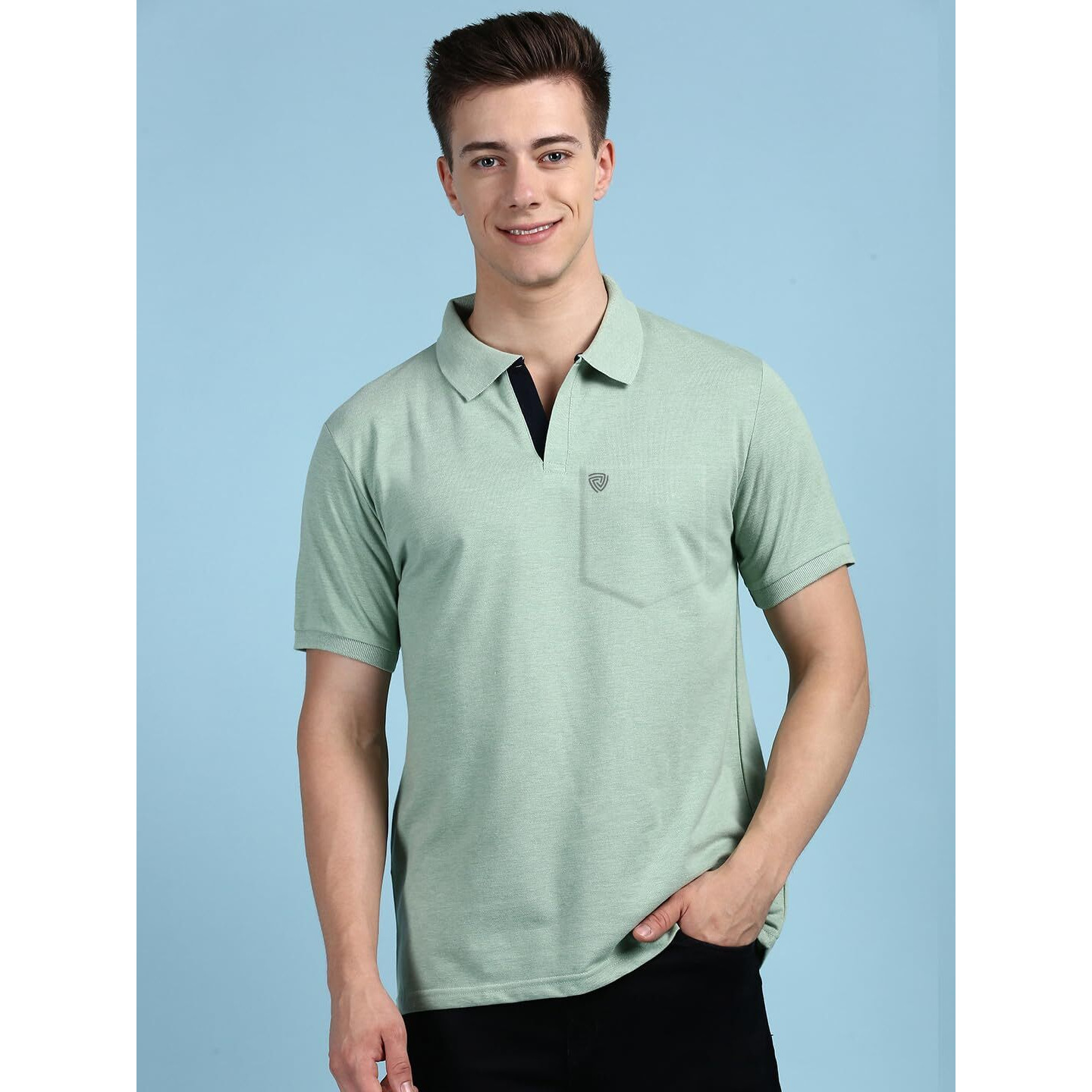 Lux Cozi Men's Half Sleeve Soild Casual T-Shirt with Chest Pocket_COZI_2122_MTGRN_S_1PC Mint Green