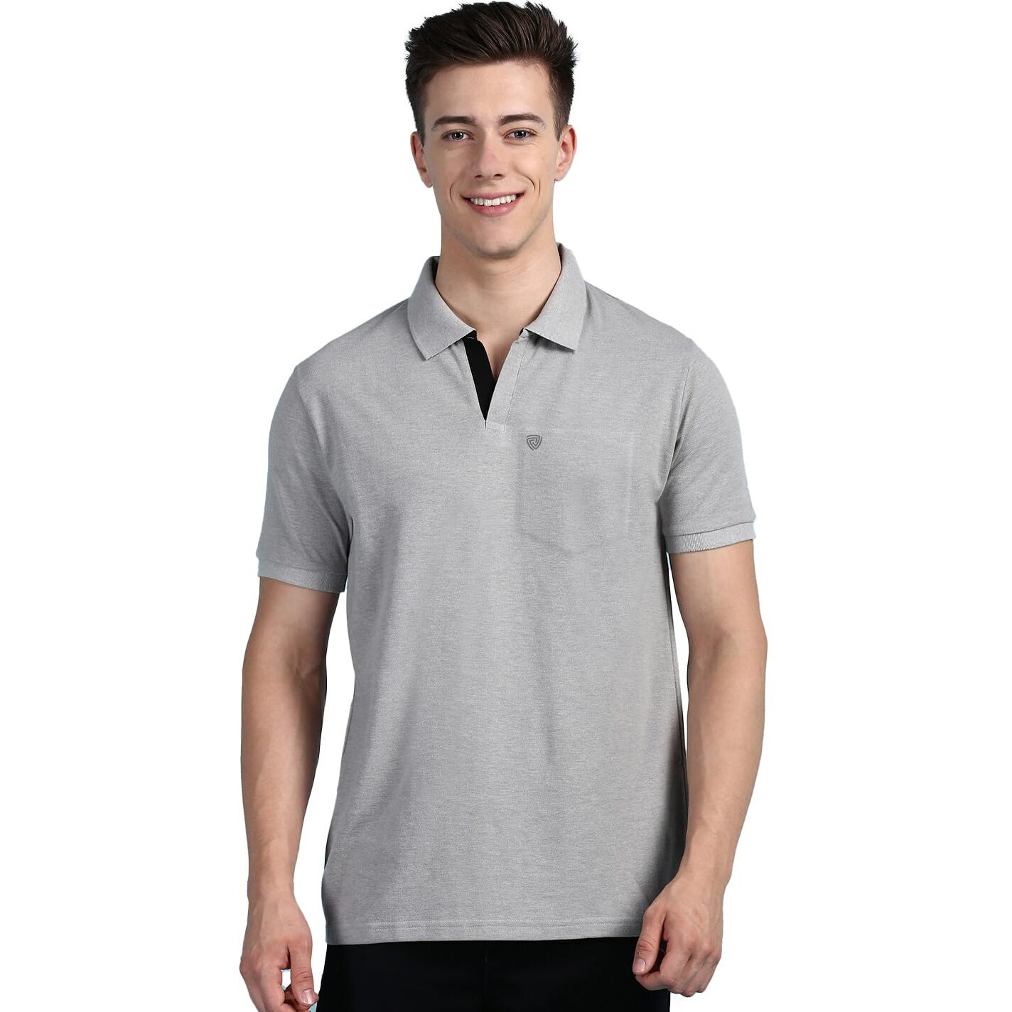 Lux Cozi Men's Half Sleeve Soild Casual T-Shirt with Chest Pocket_COZI_2122_GM_M_1PC Grey Melange