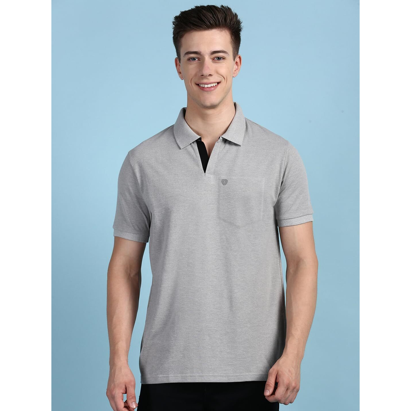 Lux Cozi Men's Half Sleeve Soild Casual T-Shirt with Chest Pocket_COZI_2122_GM_M_1PC Grey Melange