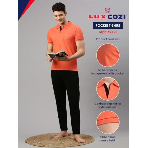 Lux Cozi Men's Half Sleeve Soild Casual T-Shirt with Chest Pocket_COZI_2122_APRCAT_M_1PC