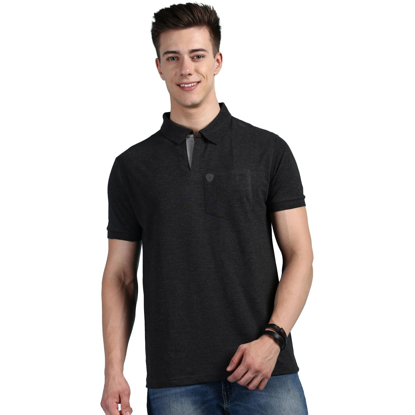 Lux Cozi Men's Half Sleeve Soild Casual T-Shirt with Chest Pocket_COZI_2122_BM_2XL_1PC Black Melange