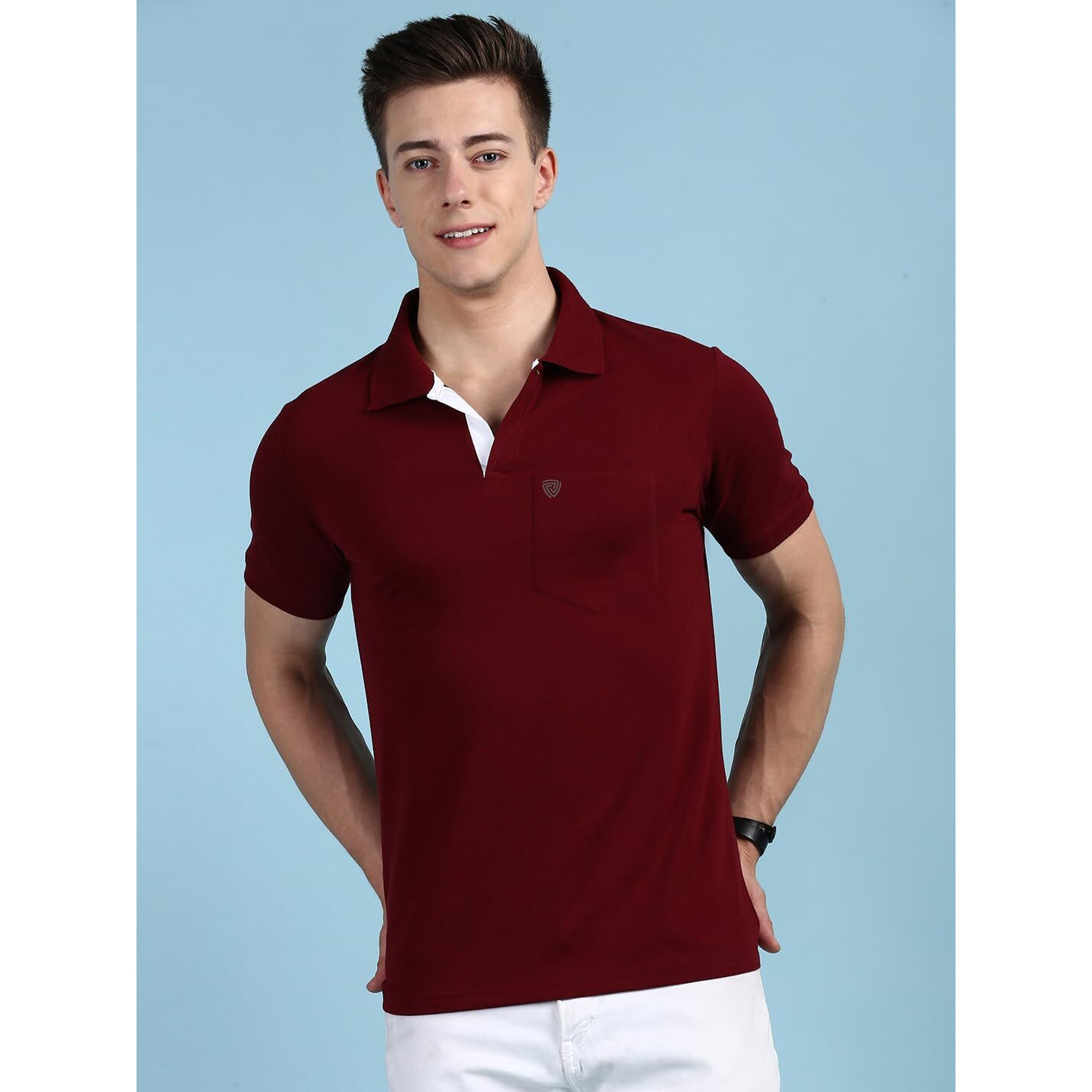 Lux Cozi Men's Half Sleeve Soild Casual T-Shirt with Chest Pocket_COZI_2122_MRN_S_1PC Maroon