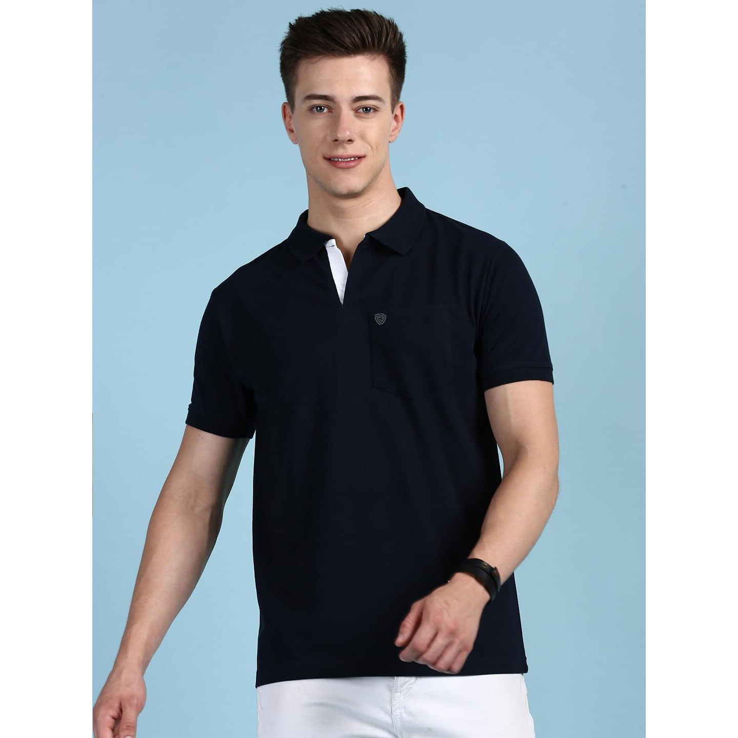 Lux Cozi Men's Half Sleeve Soild Casual T-Shirt with Chest Pocket_COZI_2122_NB_M_1PC Navy
