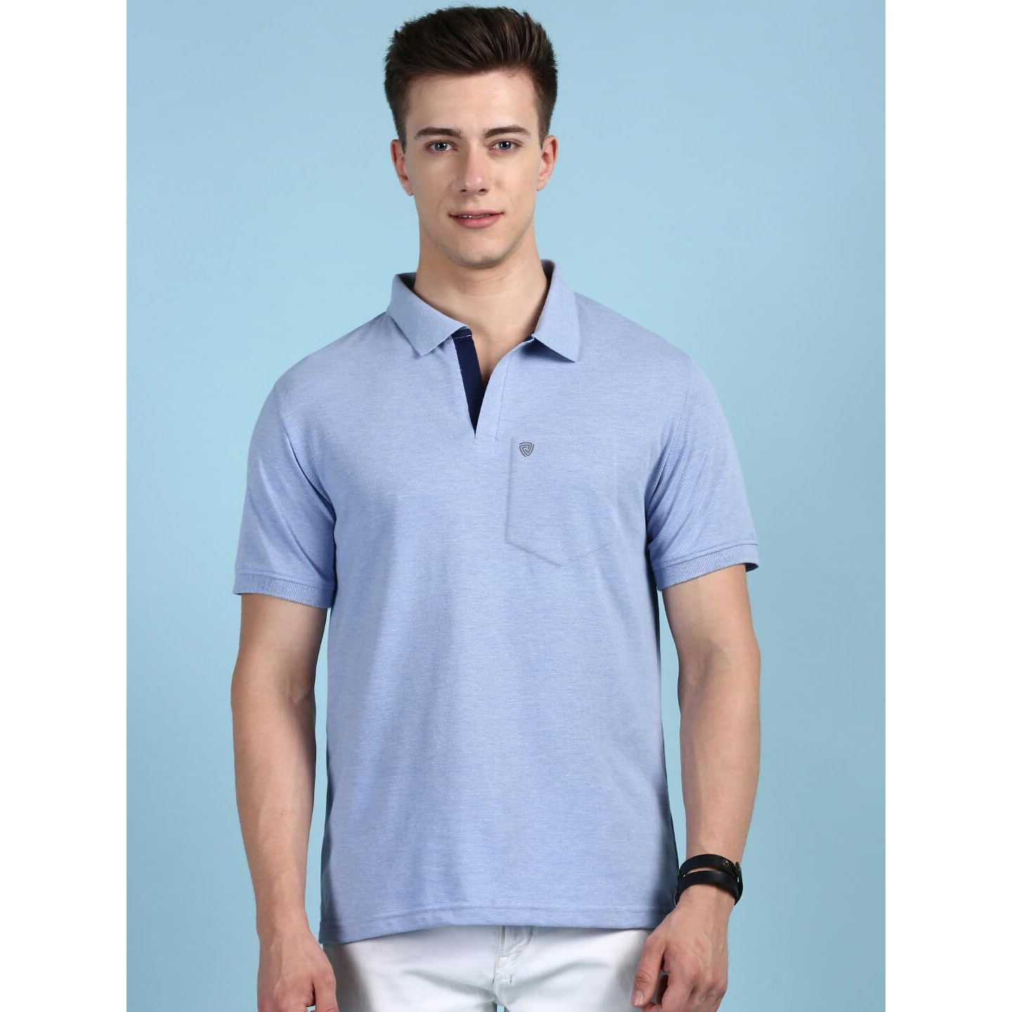Lux Cozi Men's Half Sleeve Soild Casual T-Shirt with Chest Pocket_COZI_2122_OXBLU_S_1PC Oxford Blue