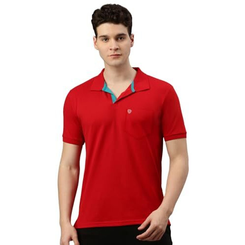 Lux Cozi Men's Half Sleeve Soild Casual T-Shirt with Chest Pocket_COZI_2122_RD_XL_1PC Red