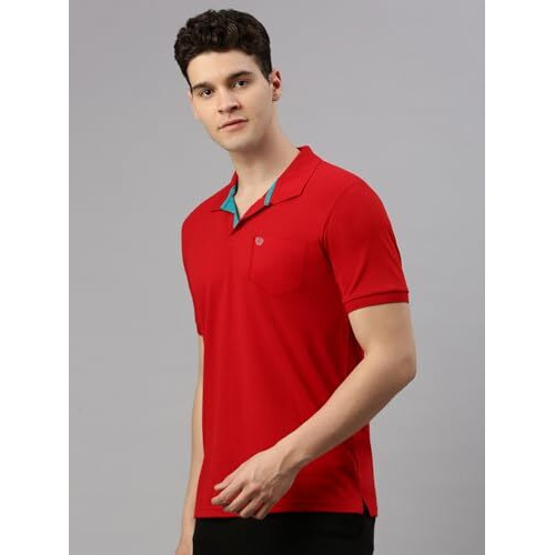 Lux Cozi Men's Half Sleeve Soild Casual T-Shirt with Chest Pocket_COZI_2122_RD_XL_1PC Red