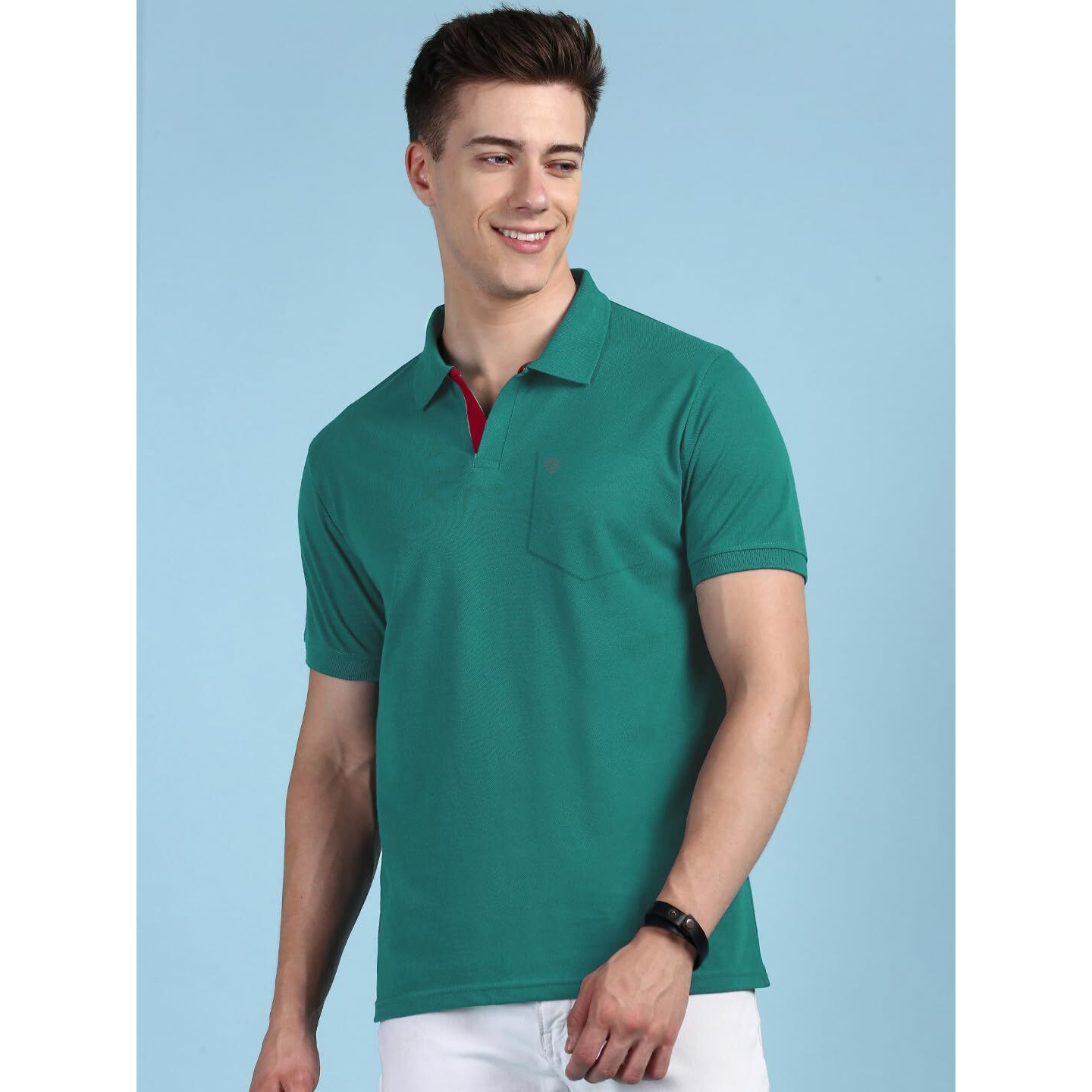 Lux Cozi Men's Half Sleeve Soild Casual T-Shirt with Chest Pocket_COZI_2122_SGN_XL_1PC Sea Green