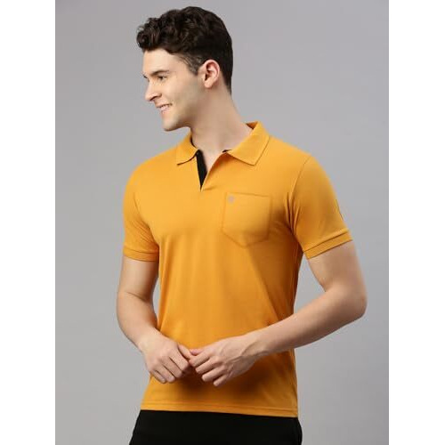 Lux Cozi Men's Half Sleeve Soild Casual T-Shirt with Chest Pocket_COZI_2122_MST_M_1PC Mustard