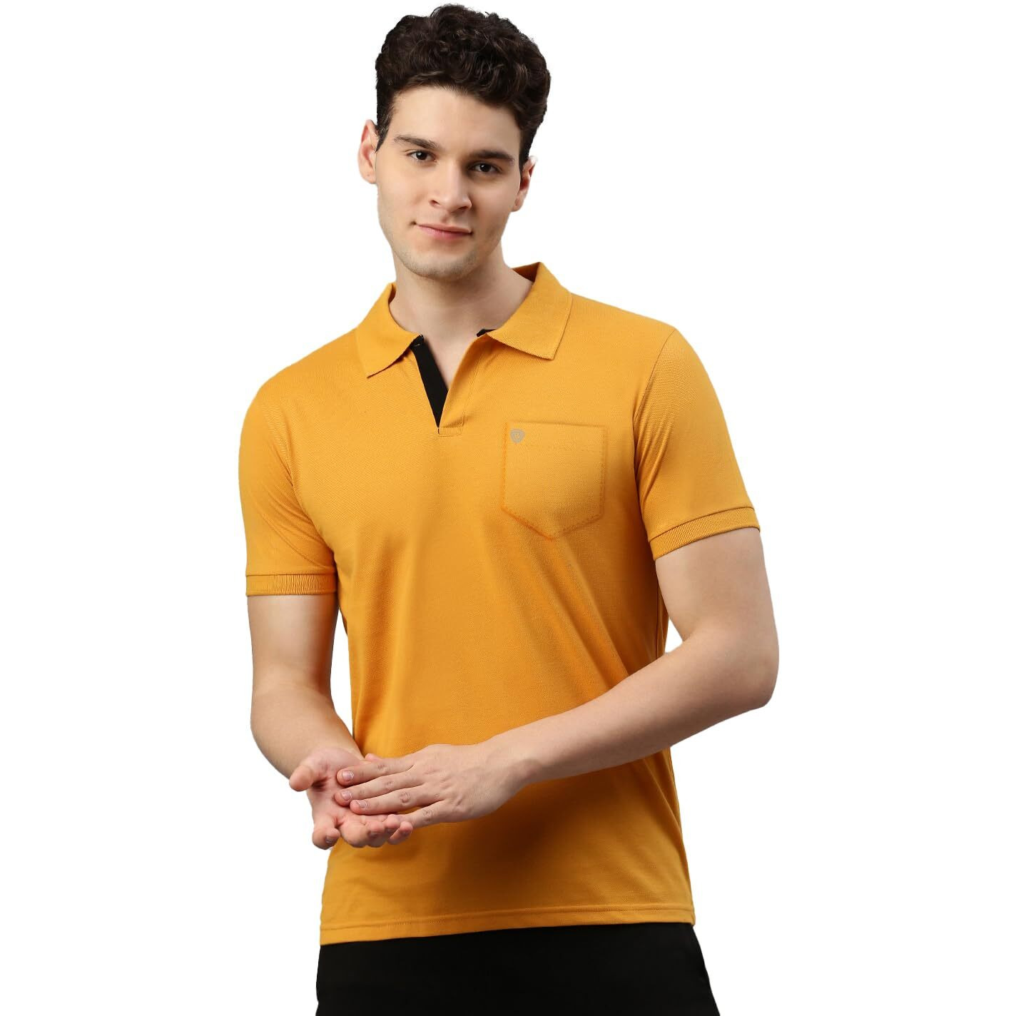 Lux Cozi Men's Half Sleeve Soild Casual T-Shirt with Chest Pocket_COZI_2122_MST_L_1PC Mustard