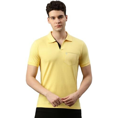 Lux Cozi Men's Half Sleeve Soild Casual T-Shirt with Chest Pocket_COZI_2122_YLW_XL_1PC Yellow
