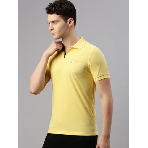 Lux Cozi Men's Half Sleeve Soild Casual T-Shirt with Chest Pocket_COZI_2122_YLW_XL_1PC Yellow