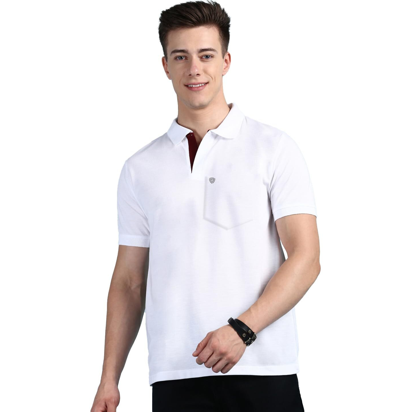 Lux Cozi Men's Half Sleeve Soild Casual T-Shirt with Chest Pocket_COZI_2122_WH_S_1PC White