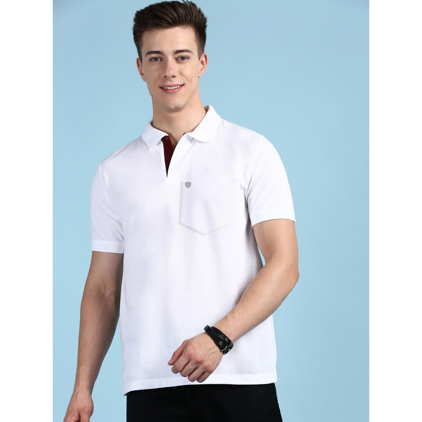 Lux Cozi Men's Half Sleeve Soild Casual T-Shirt with Chest Pocket_COZI_2122_WH_S_1PC White