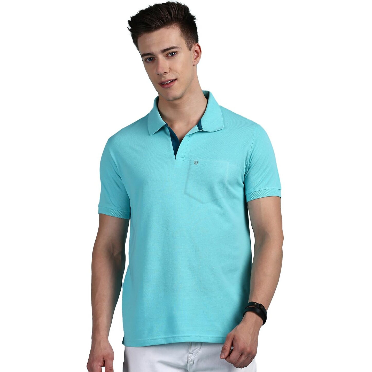 Lux Cozi Men's Half Sleeve Soild Casual T-Shirt with Chest Pocket_COZI_2122_POOLBU_2XL_1PC Pool Blue