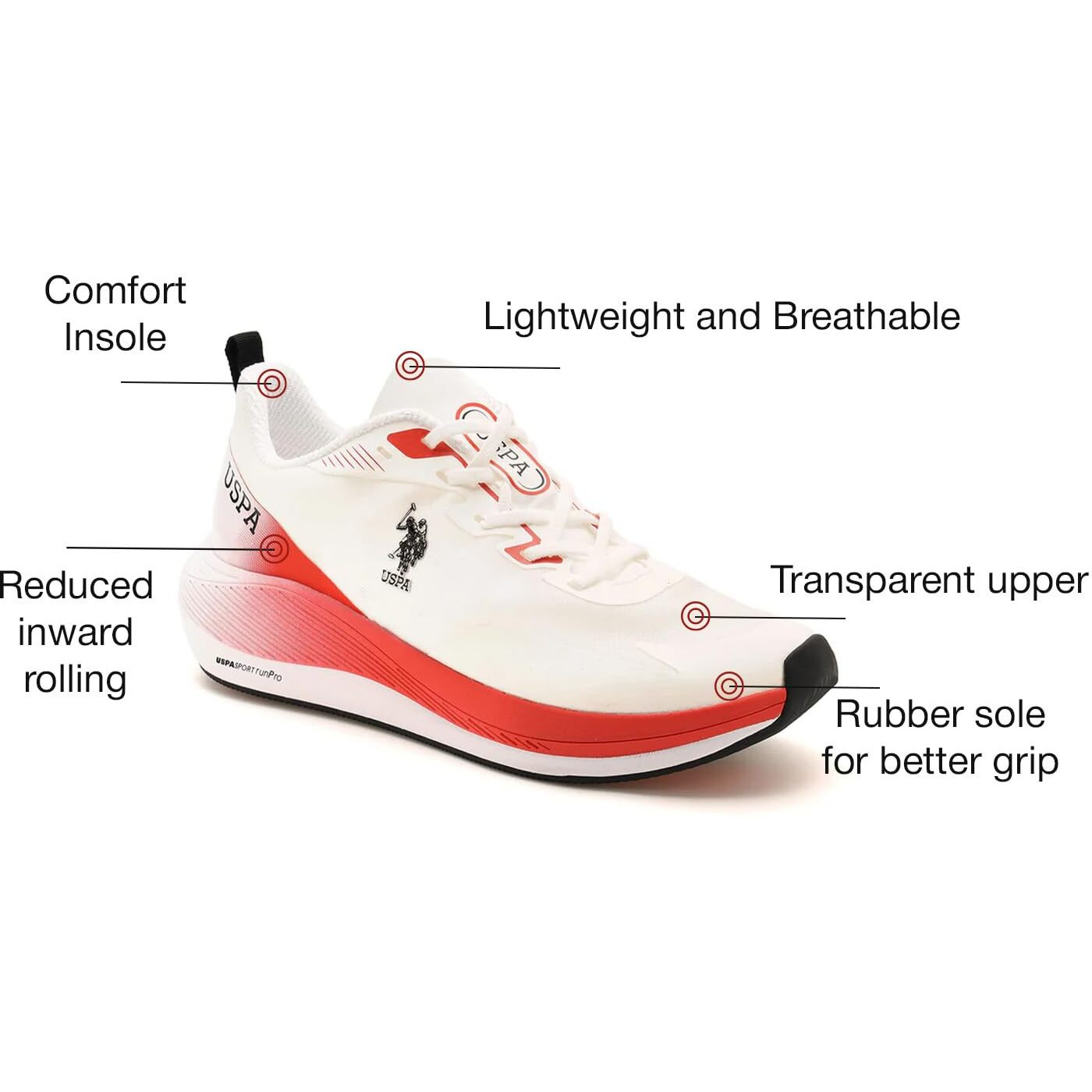 U.S. POLO ASSN. Mens Severin White Running Shoe-(UK7)(US8)(2FD24553W01)