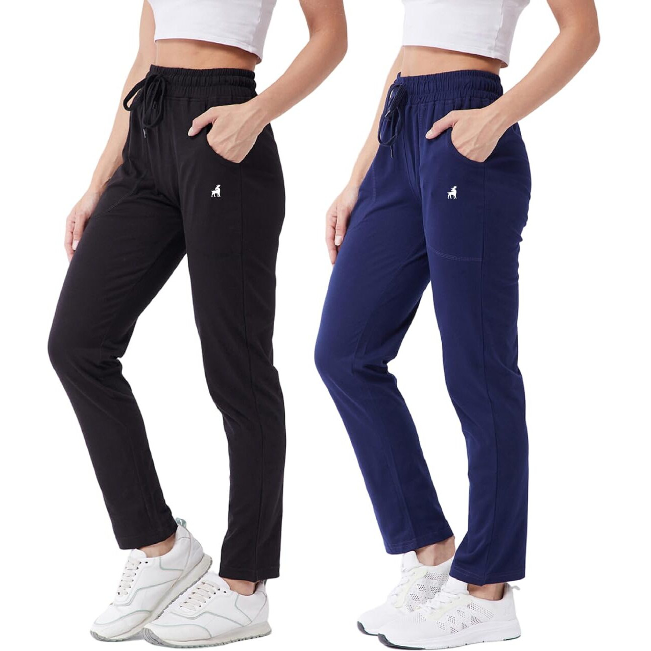 Modeve  Women Cotton Blend Pack of 2 Track Pant for Summer || Women Lower || Women Pyjama || Lounge Pants_Black and Navy_Medium
