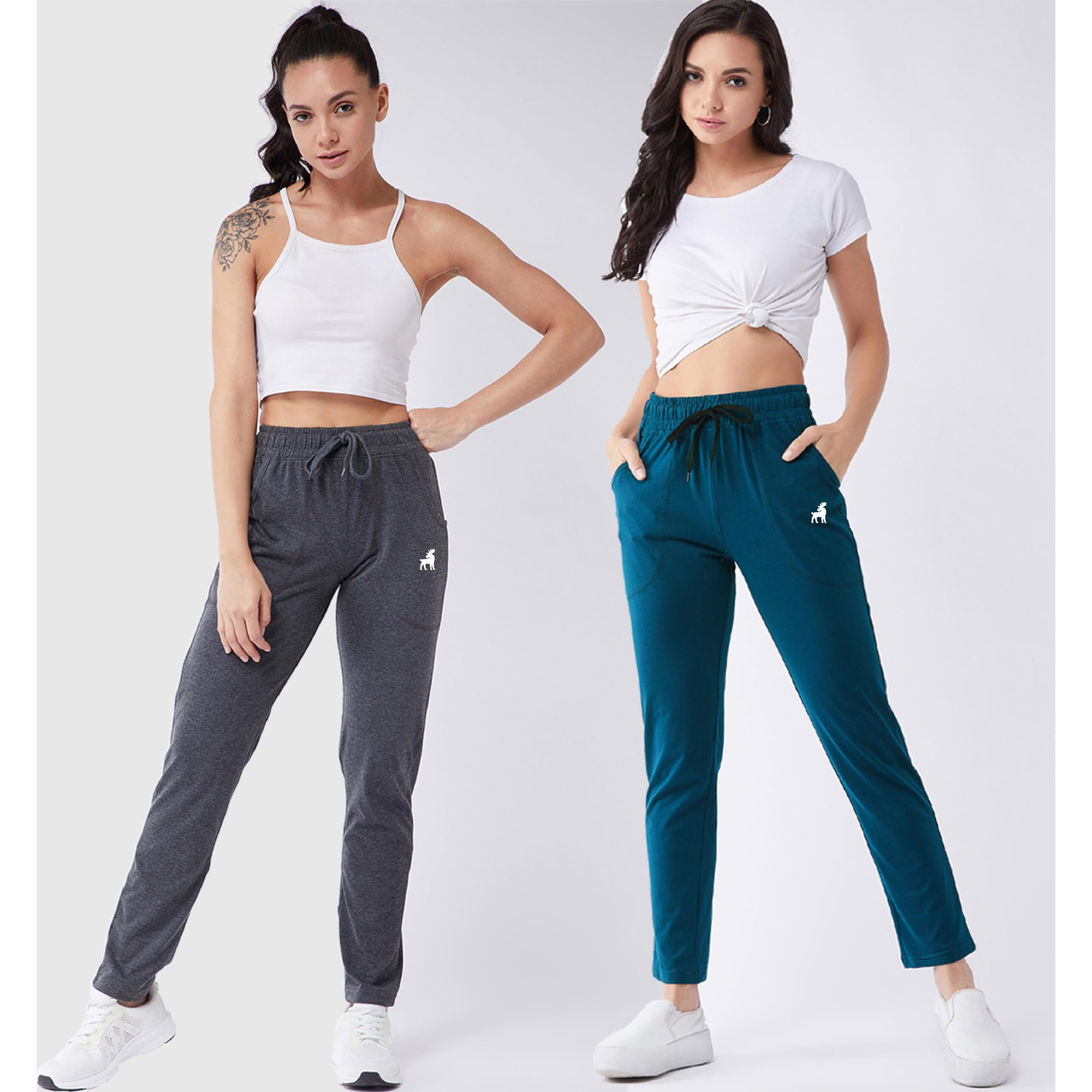 Modeve  Women Cotton Blend Pack of 2 Track Pant for Summer || Women Lower || Women Pyjama || Lounge Pants_Grey and Teal_X-Large