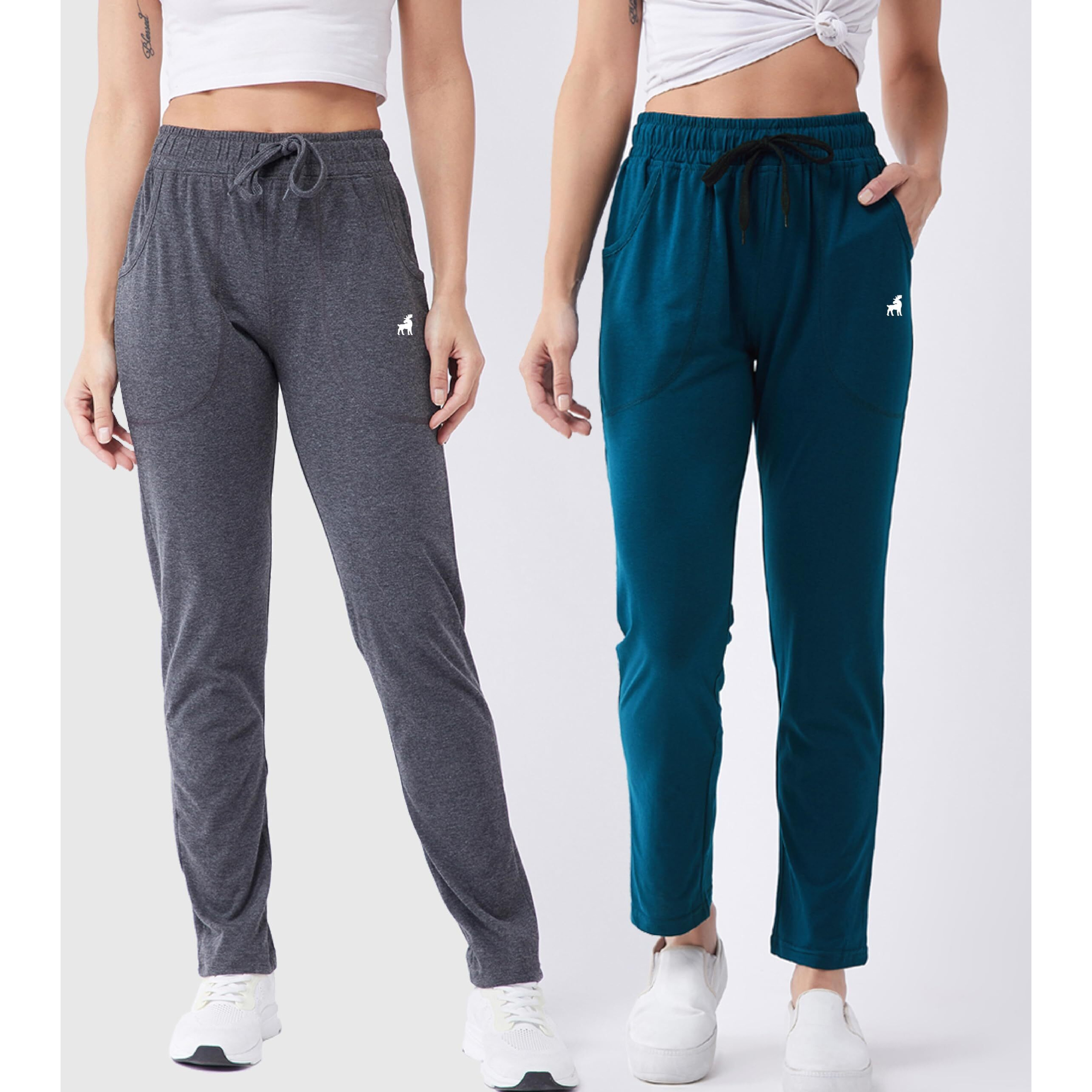 Modeve  Women Cotton Blend Pack of 2 Track Pant for Summer || Women Lower || Women Pyjama || Lounge Pants_Grey and Teal_X-Large