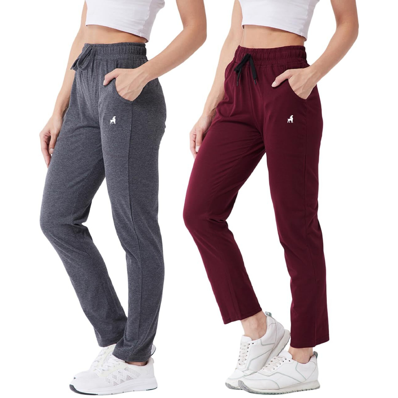 Modeve  Women Cotton Blend Pack of 2 Track Pant for Summer || Women Lower || Women Pyjama || Lounge Pants_Grey and Wine_Large
