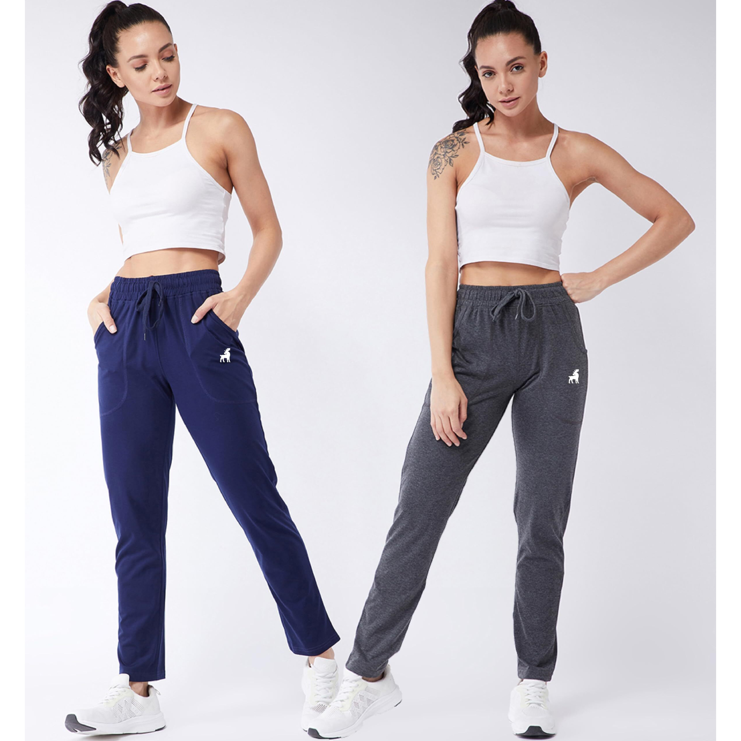 Modeve  Women Cotton Blend Pack of 2 Track Pant for Summer || Women Lower || Women Pyjama || Lounge Pants_Grey and Navy_Medium