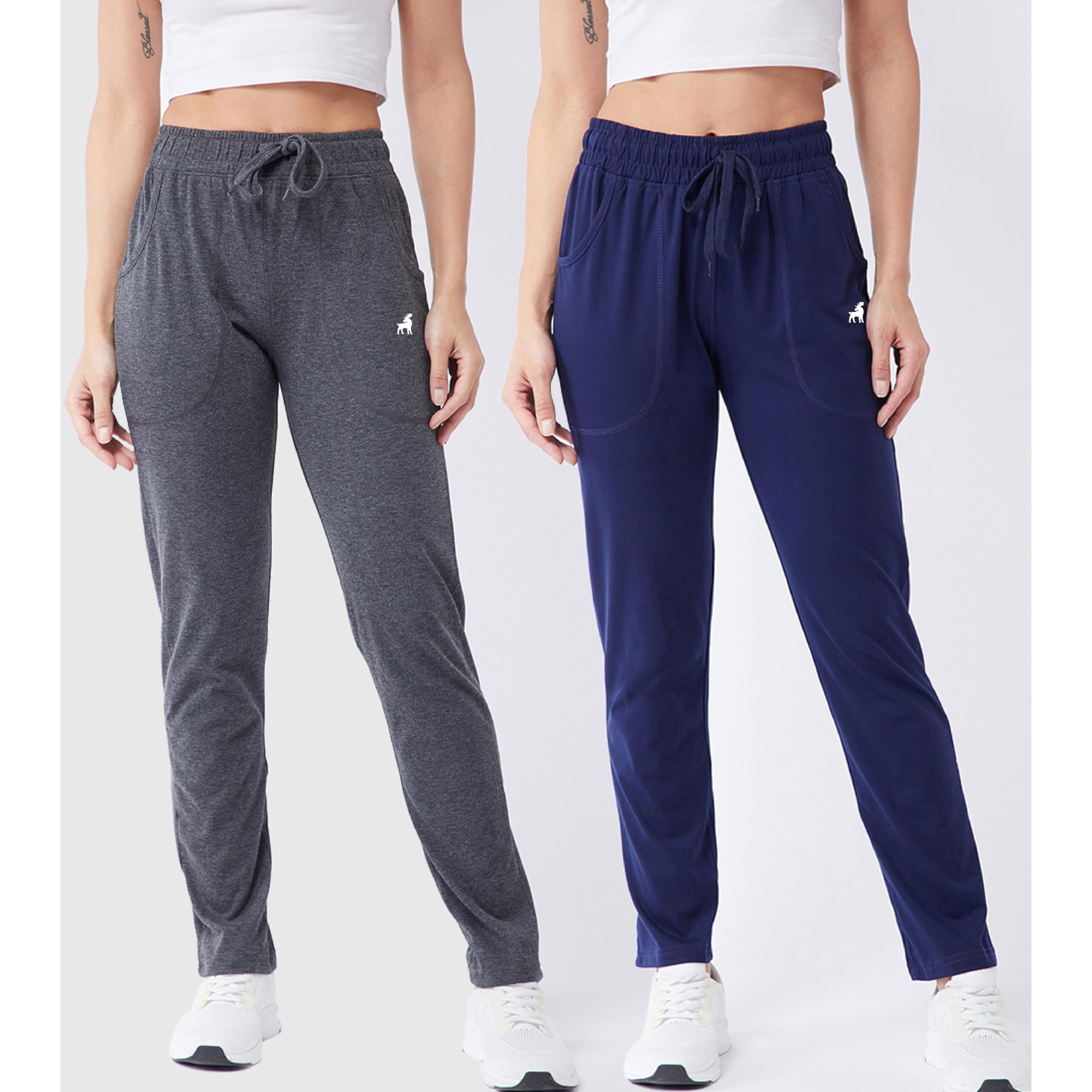 Modeve  Women Cotton Blend Pack of 2 Track Pant for Summer || Women Lower || Women Pyjama || Lounge Pants_Grey and Navy_Medium
