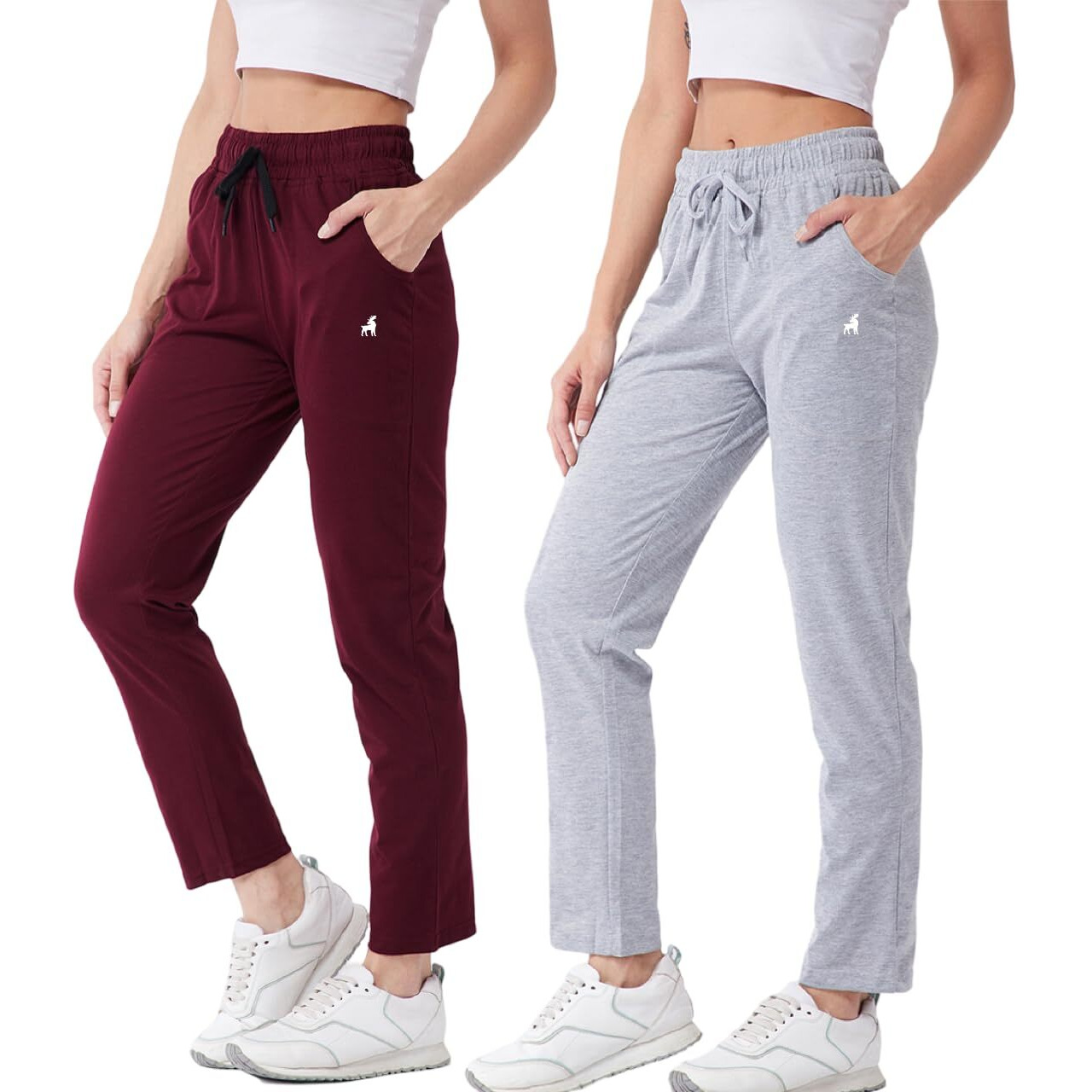 Modeve  Women Cotton Blend Pack of 2 Track Pant for Summer || Women Lower || Women Pyjama || Lounge Pants_Light Grey and Wine_X-Large