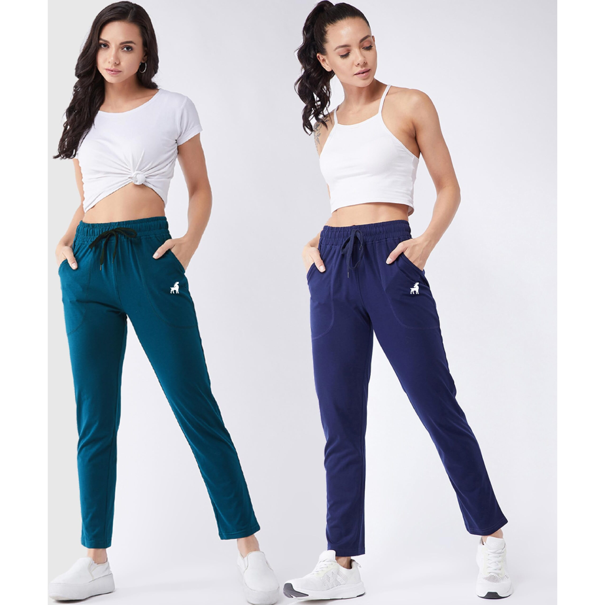 Modeve  Women Cotton Blend Pack of 2 Track Pant for Summer || Women Lower || Women Pyjama || Lounge Pants_Teal and Navy_X-Large
