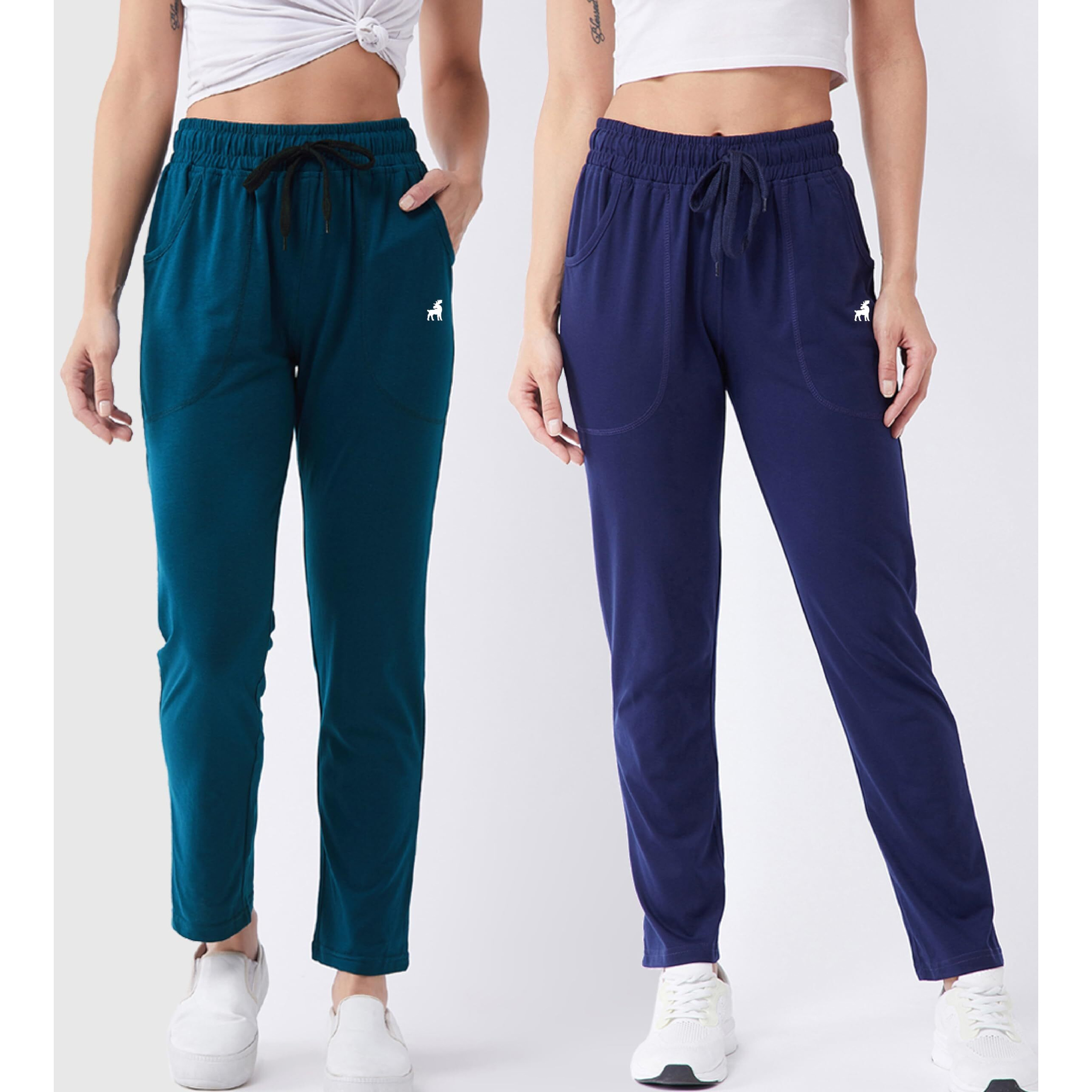 Modeve  Women Cotton Blend Pack of 2 Track Pant for Summer || Women Lower || Women Pyjama || Lounge Pants_Teal and Navy_X-Large