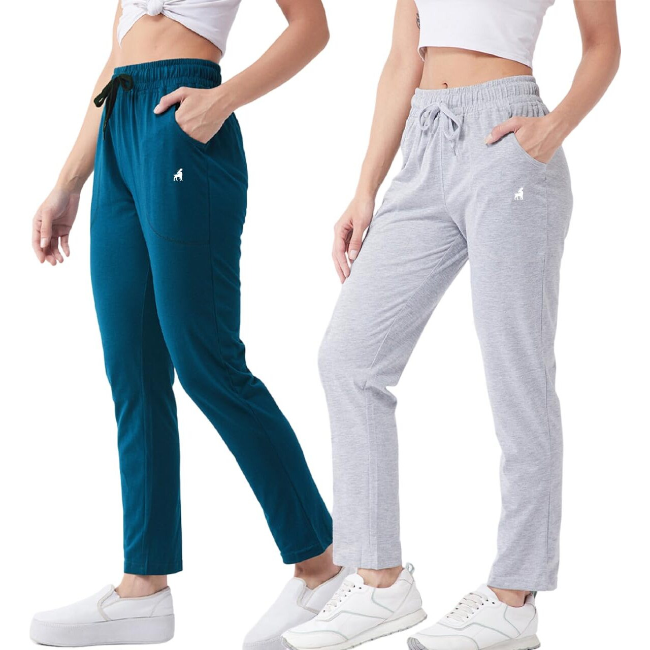 Modeve  Women Cotton Blend Pack of 2 Track Pant for Summer || Women Lower || Women Pyjama || Lounge Pants_Teal and Light Grey_XX-Large