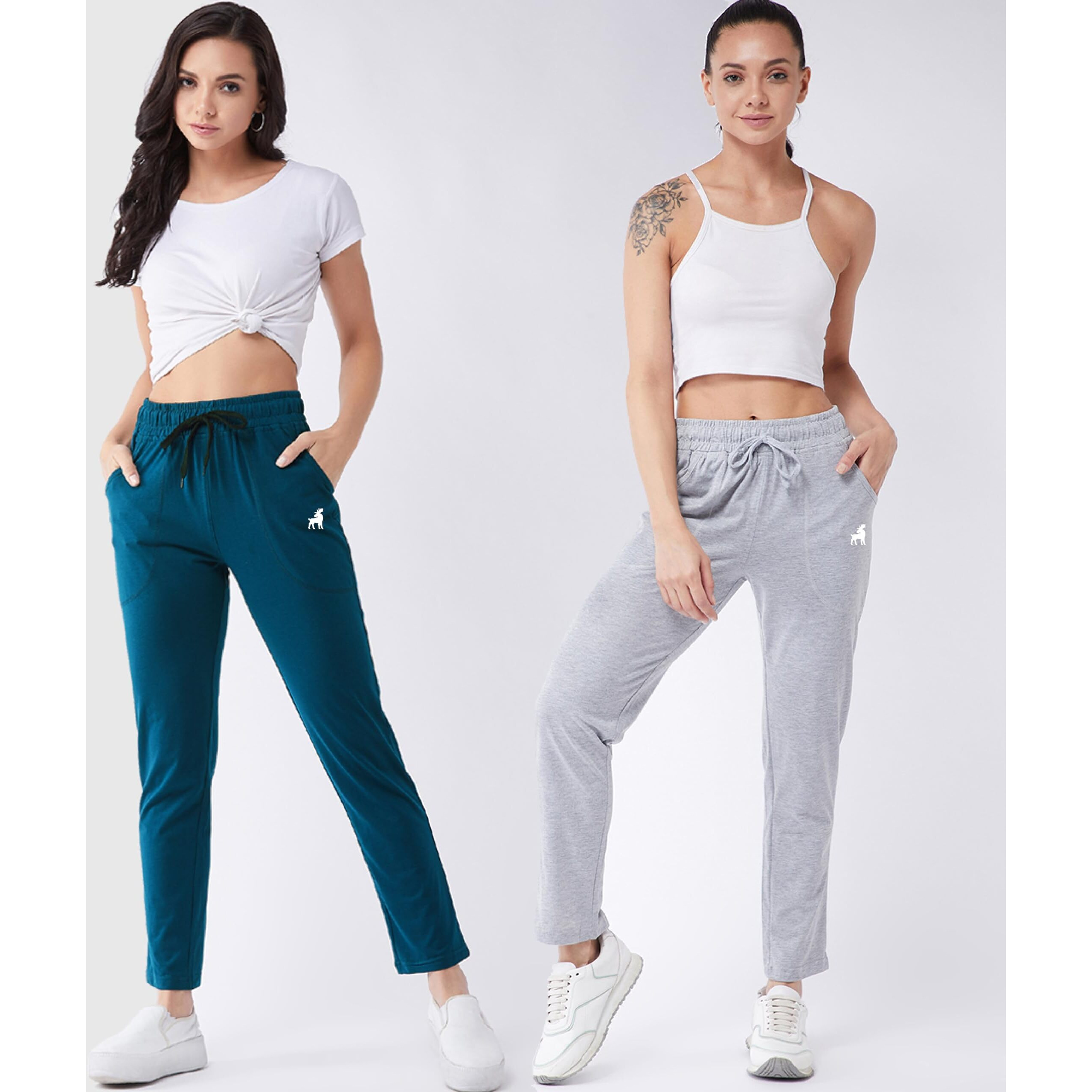 Modeve  Women Cotton Blend Pack of 2 Track Pant for Summer || Women Lower || Women Pyjama || Lounge Pants_Teal and Light Grey_XX-Large