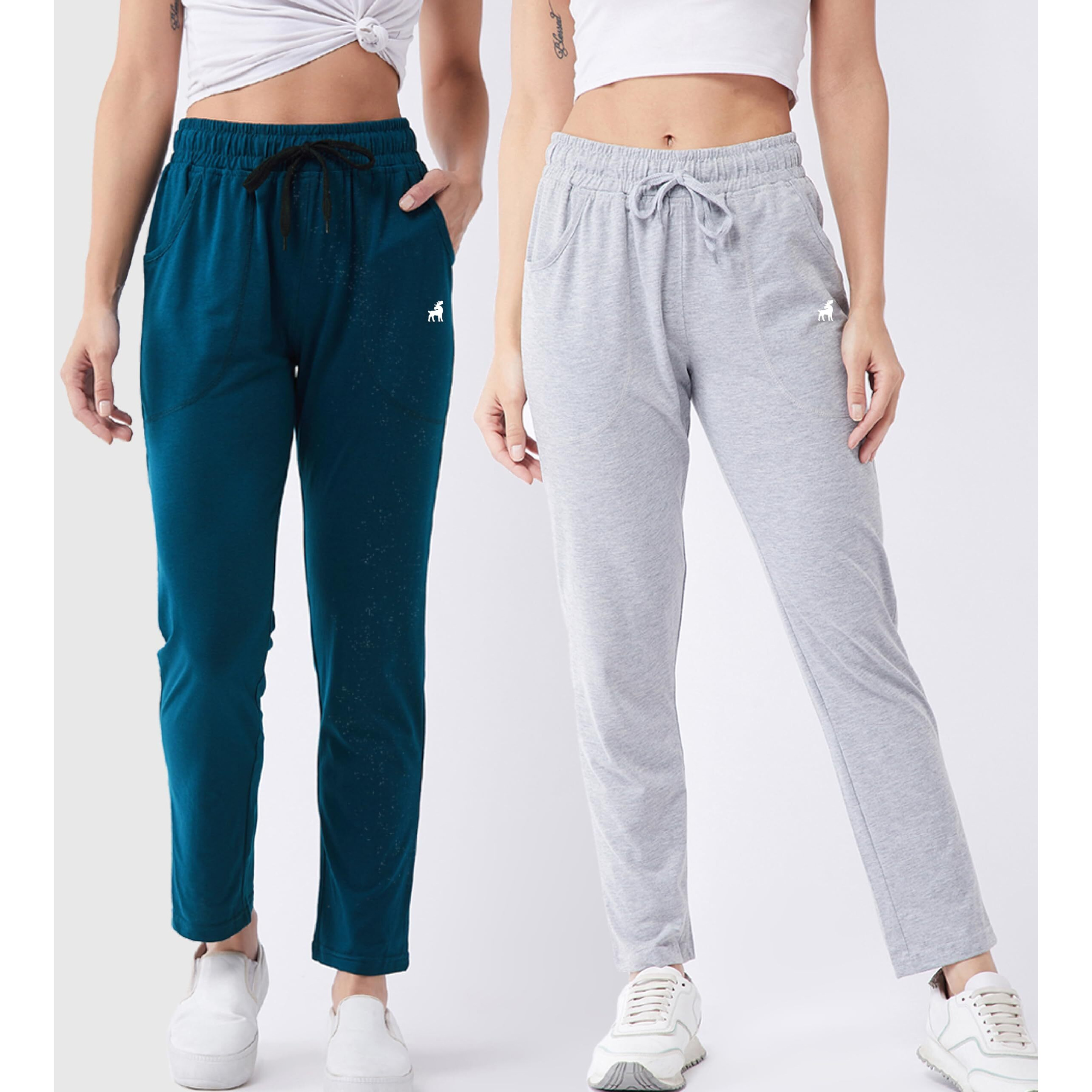 Modeve  Women Cotton Blend Pack of 2 Track Pant for Summer || Women Lower || Women Pyjama || Lounge Pants_Teal and Light Grey_XX-Large