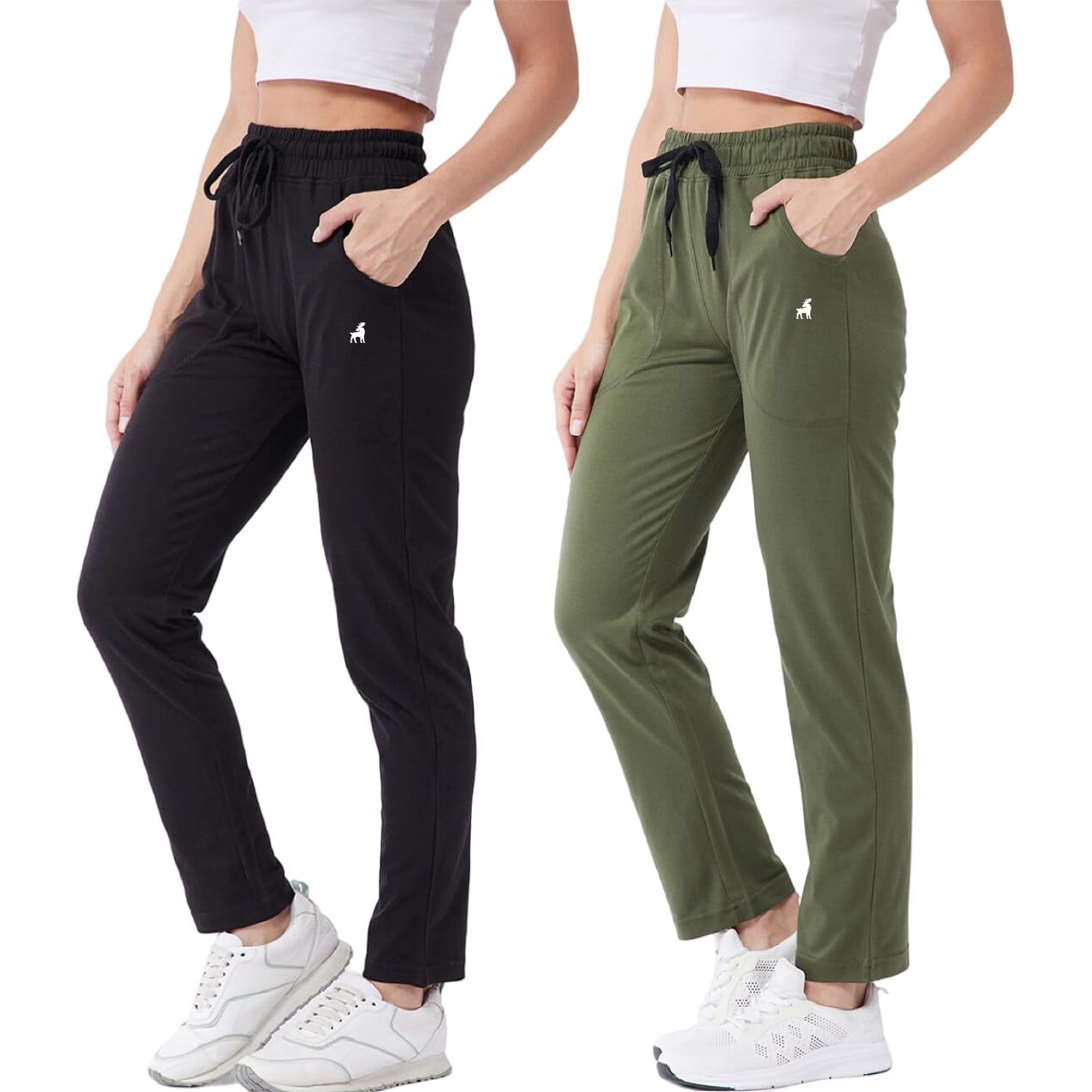 Modeve  Women Cotton Blend Pack of 2 Track Pant for Summer || Women Lower || Women Pyjama || Lounge Pants_Black and Olive_X-Large
