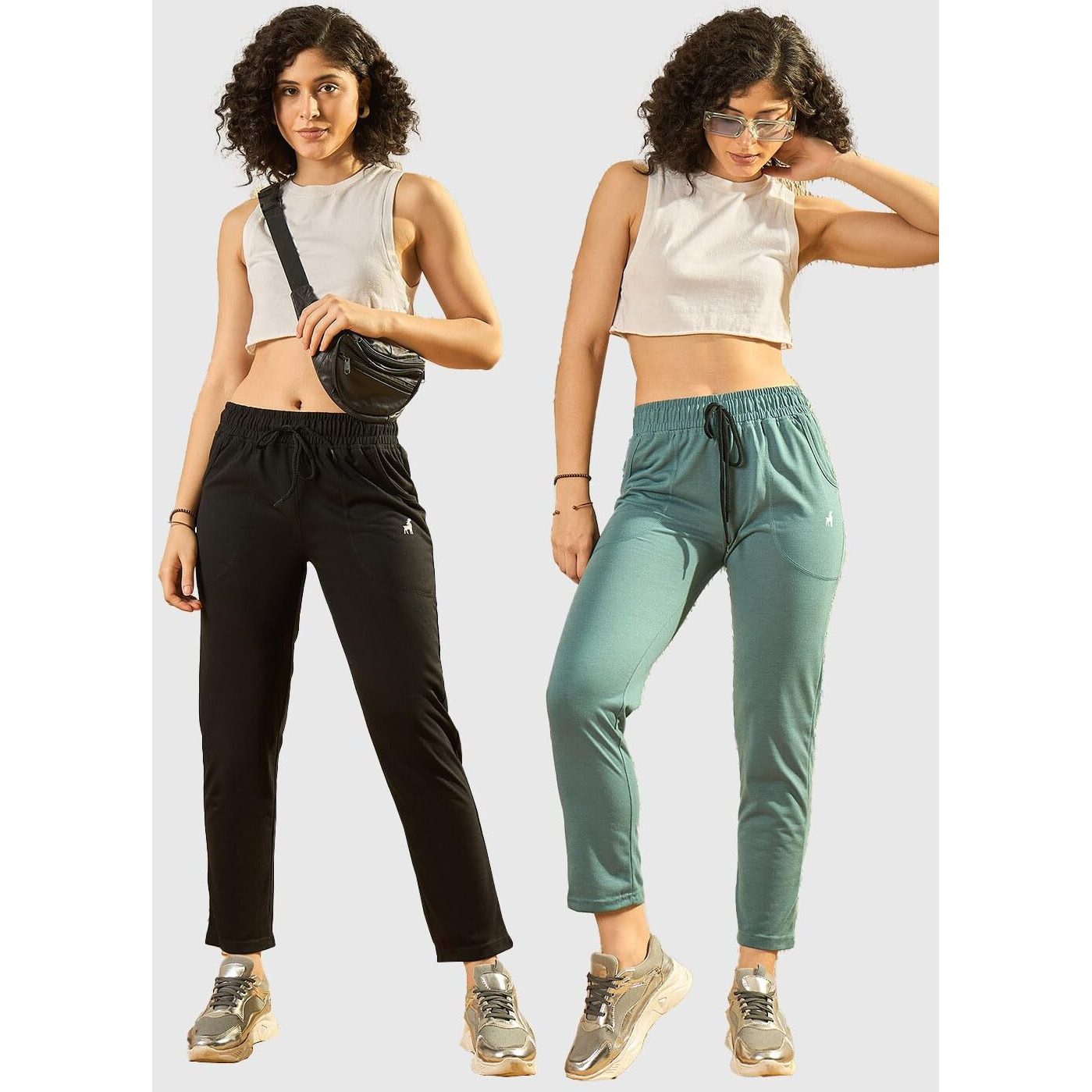 Modeve  Women Cotton Blend Pack of 2 Track Pant for Summer || Women Lower || Women Pyjama || Lounge Pants_Sage and Black_Medium