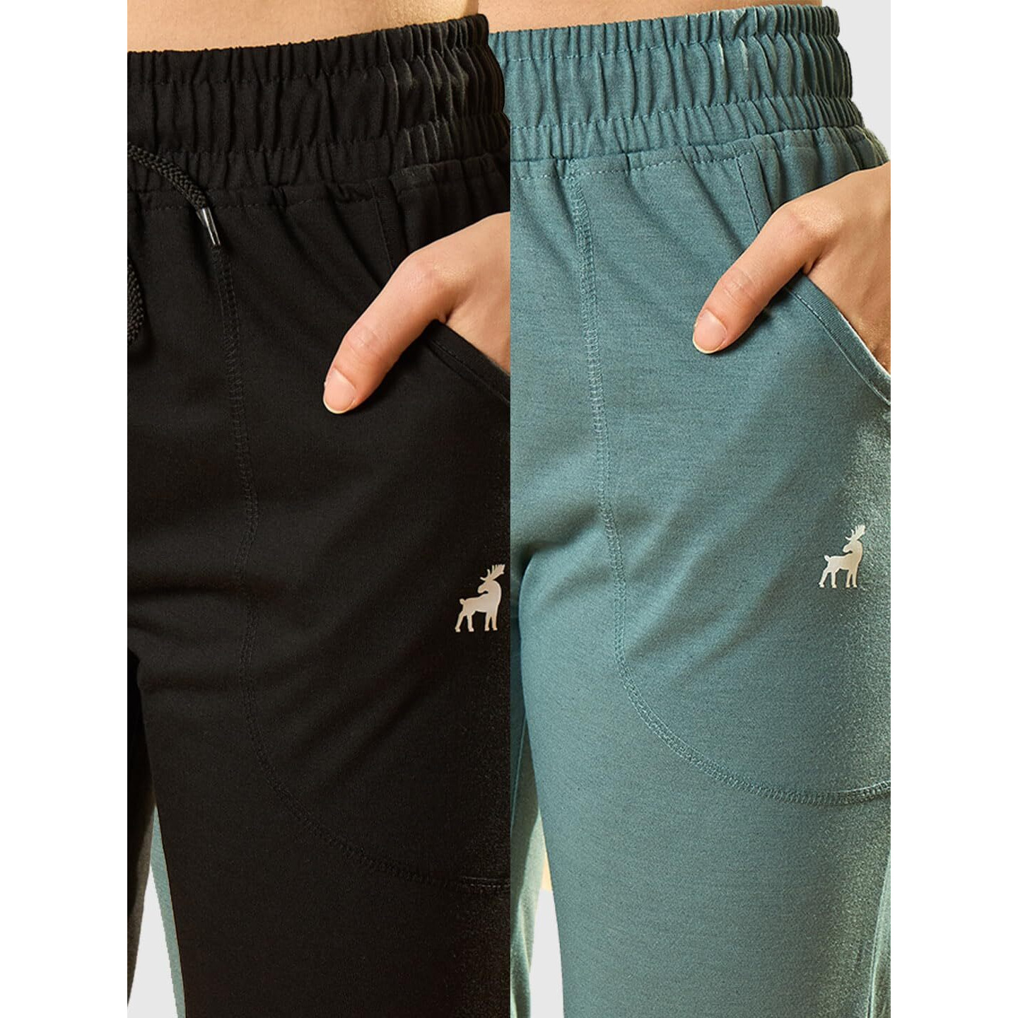 Modeve  Women Cotton Blend Pack of 2 Track Pant for Summer || Women Lower || Women Pyjama || Lounge Pants_Sage and Black_X-Large