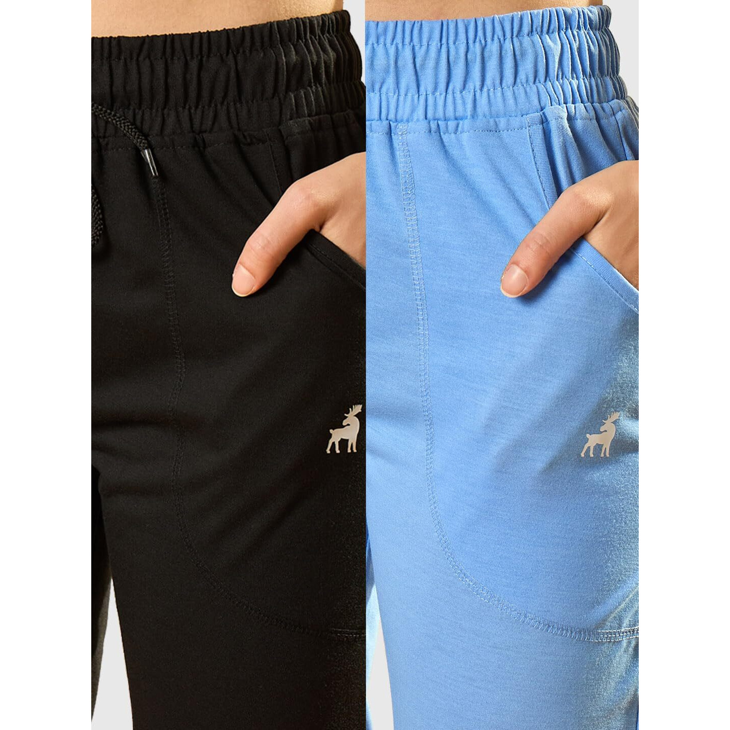 Modeve  Women Cotton Blend Pack of 2 Track Pant for Summer || Women Lower || Women Pyjama || Lounge Pants_Sky and Black_Large