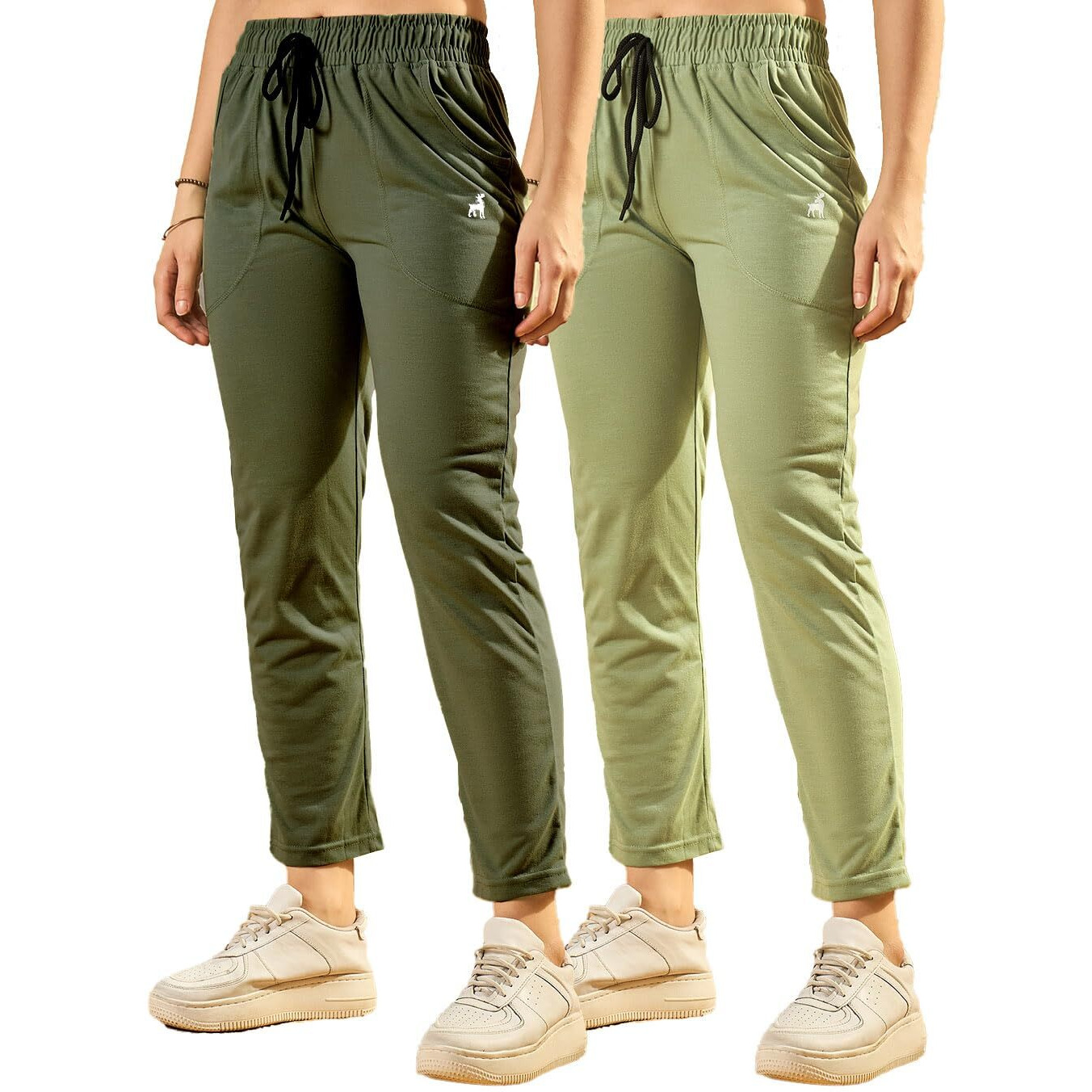 Modeve  Women Cotton Blend Pack of 2 Track Pant for Summer || Women Lower || Women Pyjama || Lounge Pants_Pista and Olive_Large