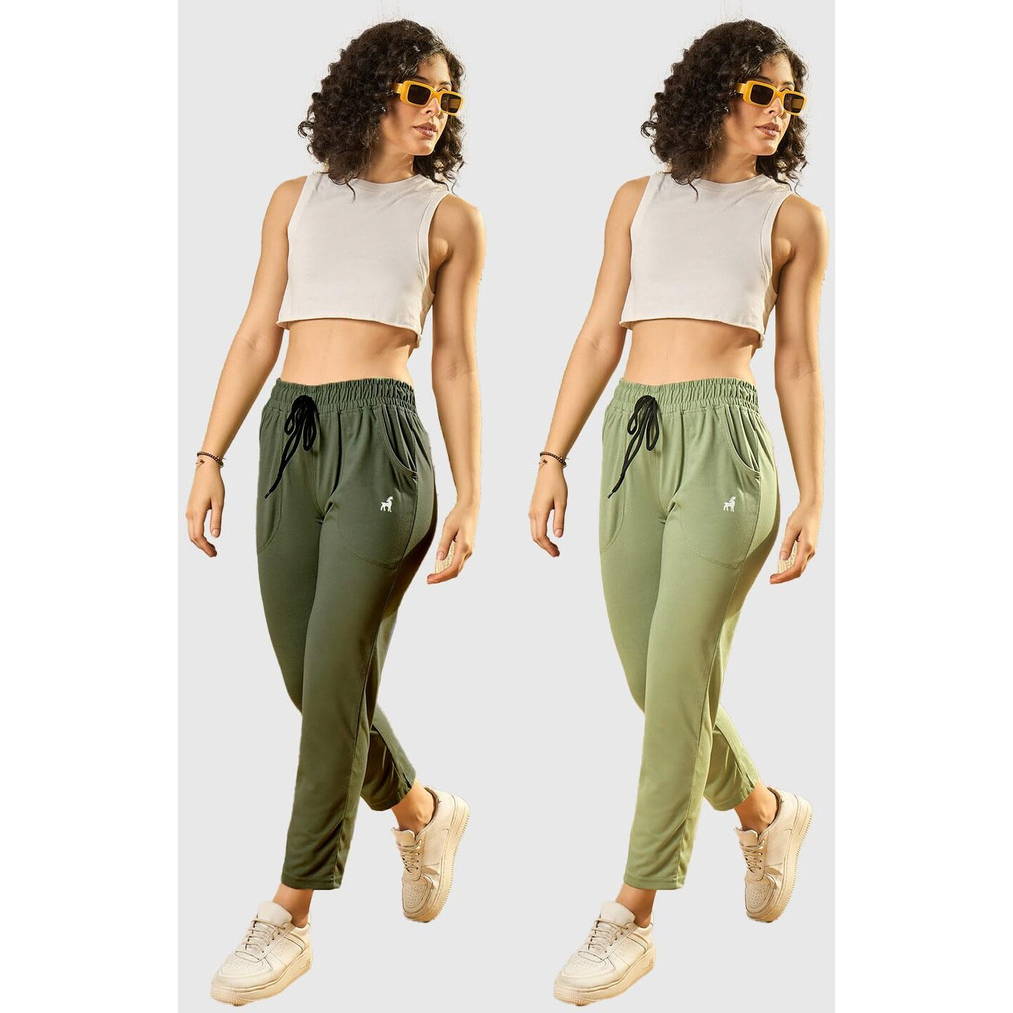 Modeve  Women Cotton Blend Pack of 2 Track Pant for Summer || Women Lower || Women Pyjama || Lounge Pants_Pista and Olive_Large