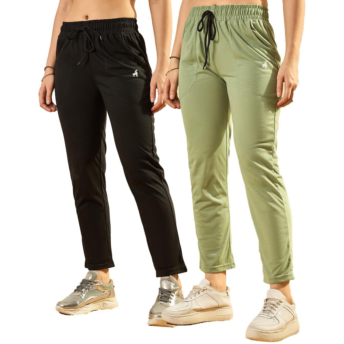 Modeve  Women Cotton Blend Pack of 2 Track Pant for Summer || Women Lower || Women Pyjama || Lounge Pants_ Pista and Black_X-Large