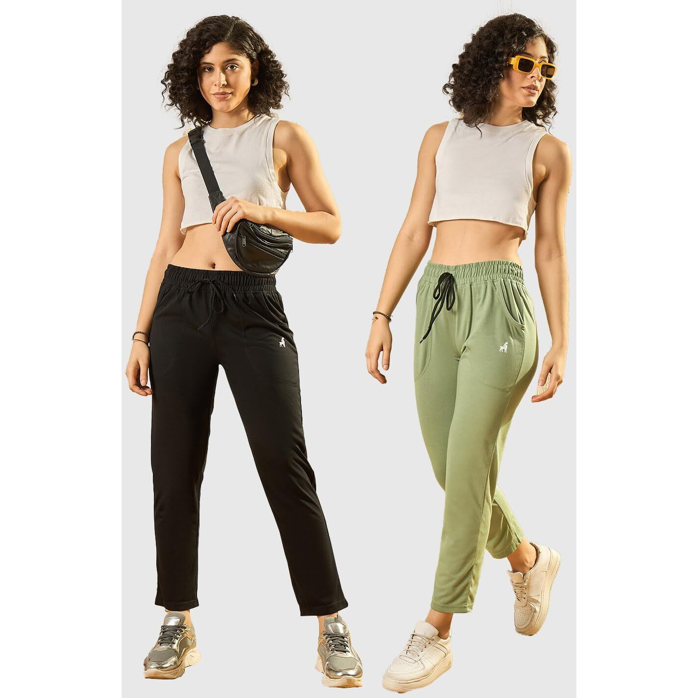 Modeve  Women Cotton Blend Pack of 2 Track Pant for Summer || Women Lower || Women Pyjama || Lounge Pants_ Pista and Black_X-Large