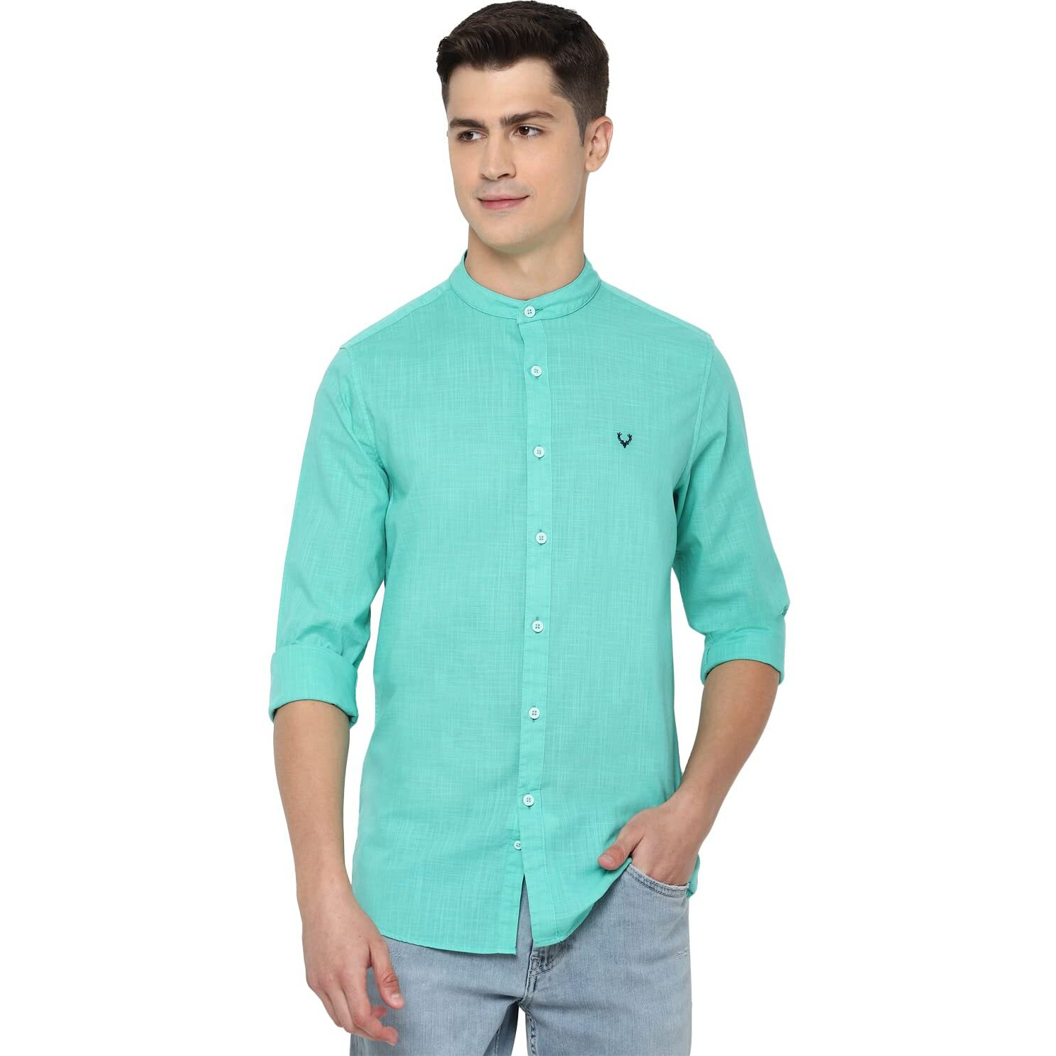 Allen Solly Men's Solid Slim fit Shirt (ASSFWMOF266739_Green 42)