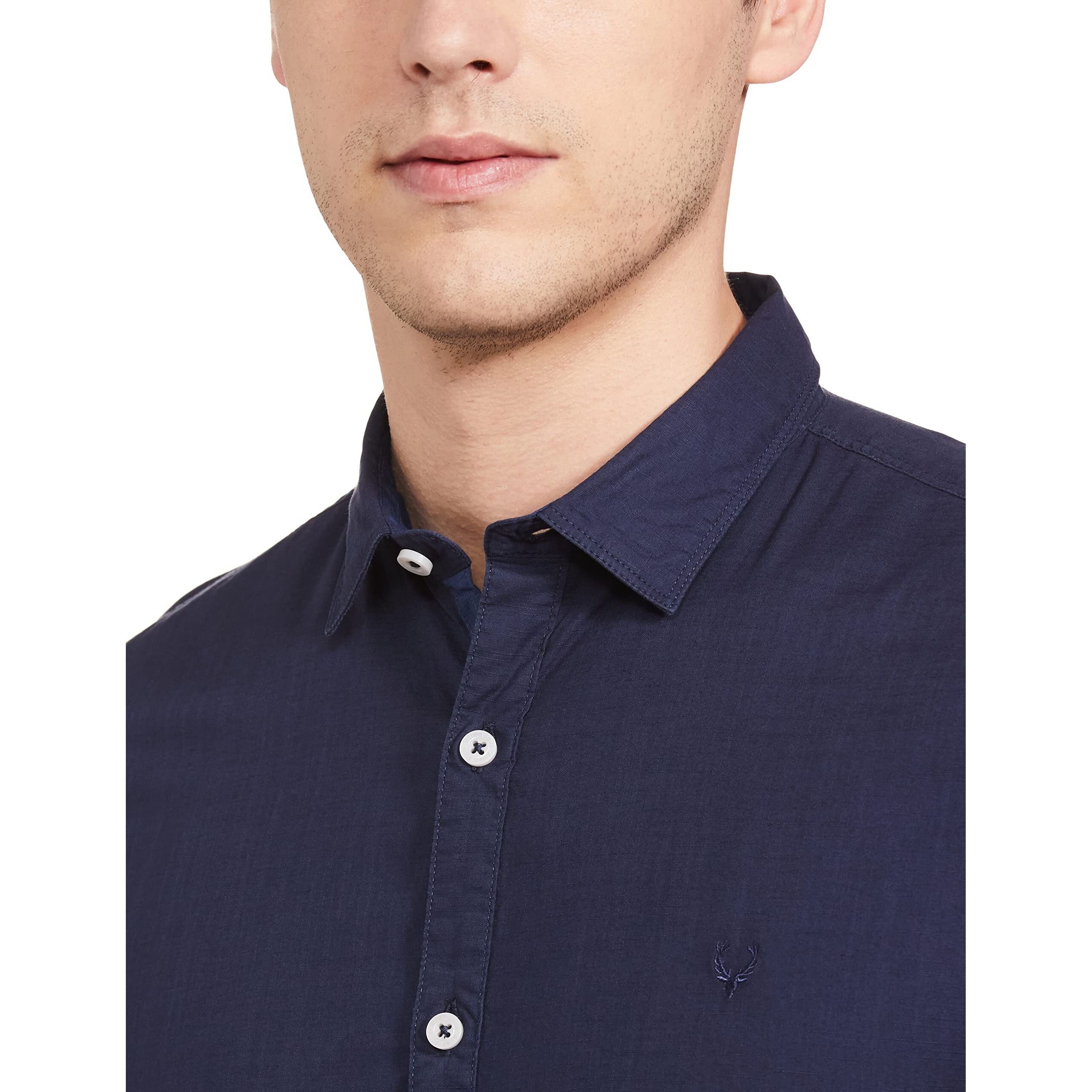 Allen Solly Men's Solid Slim fit Shirt (ASSFWMOFP83286_Navy 38)