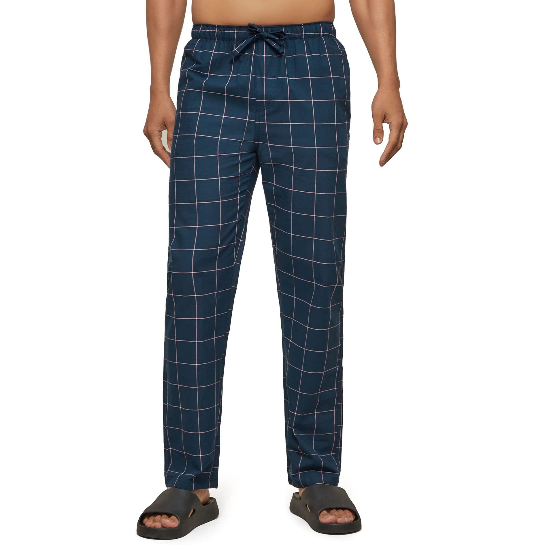 XYXX Men's Super Combed Cotton Checkered Checkmate Pyjamas [Pack of 1] Elasticated Waist, Drawstring | Loungewear for Men in Pink Checks