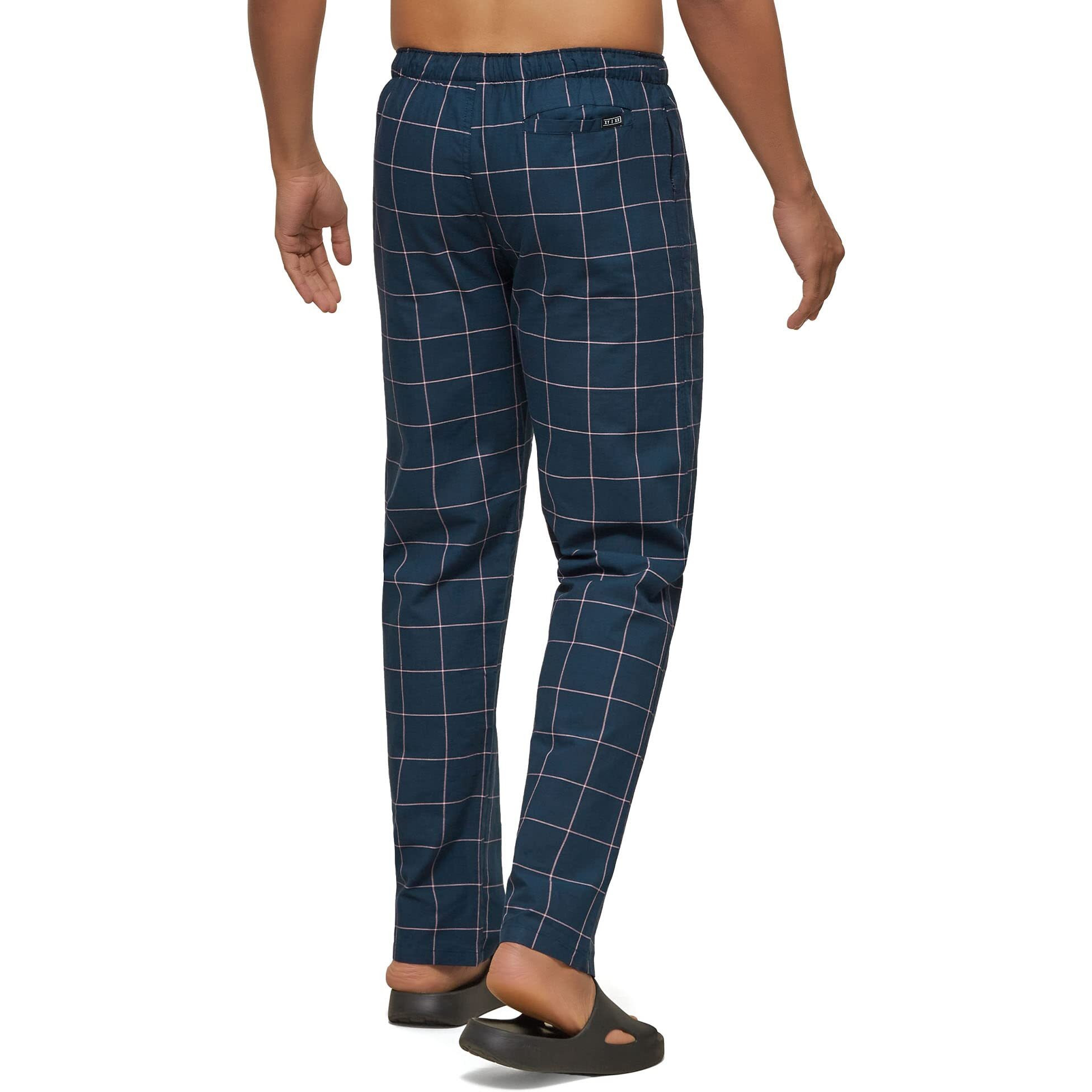 XYXX Men's Super Combed Cotton Checkered Checkmate Pyjamas [Pack of 1] Elasticated Waist, Drawstring | Loungewear for Men in Pink Checks