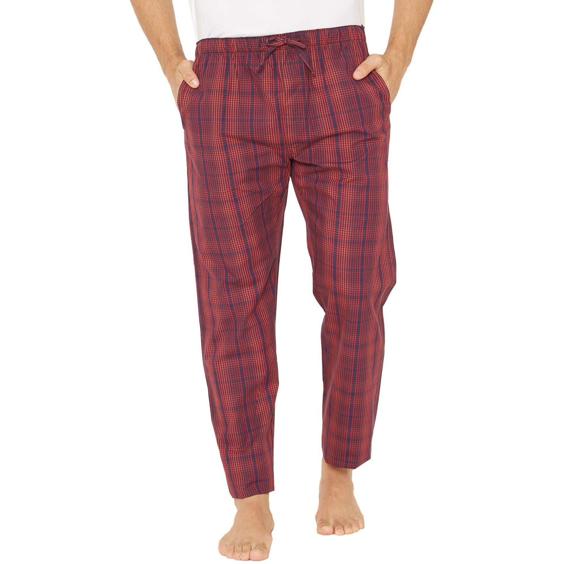 XYXX Men's Super Combed Cotton Checkered Checkmate Pyjamas [Pack of 1] Elasticated Waist, Drawstring | Loungewear for Men in Red, Blue Checks
