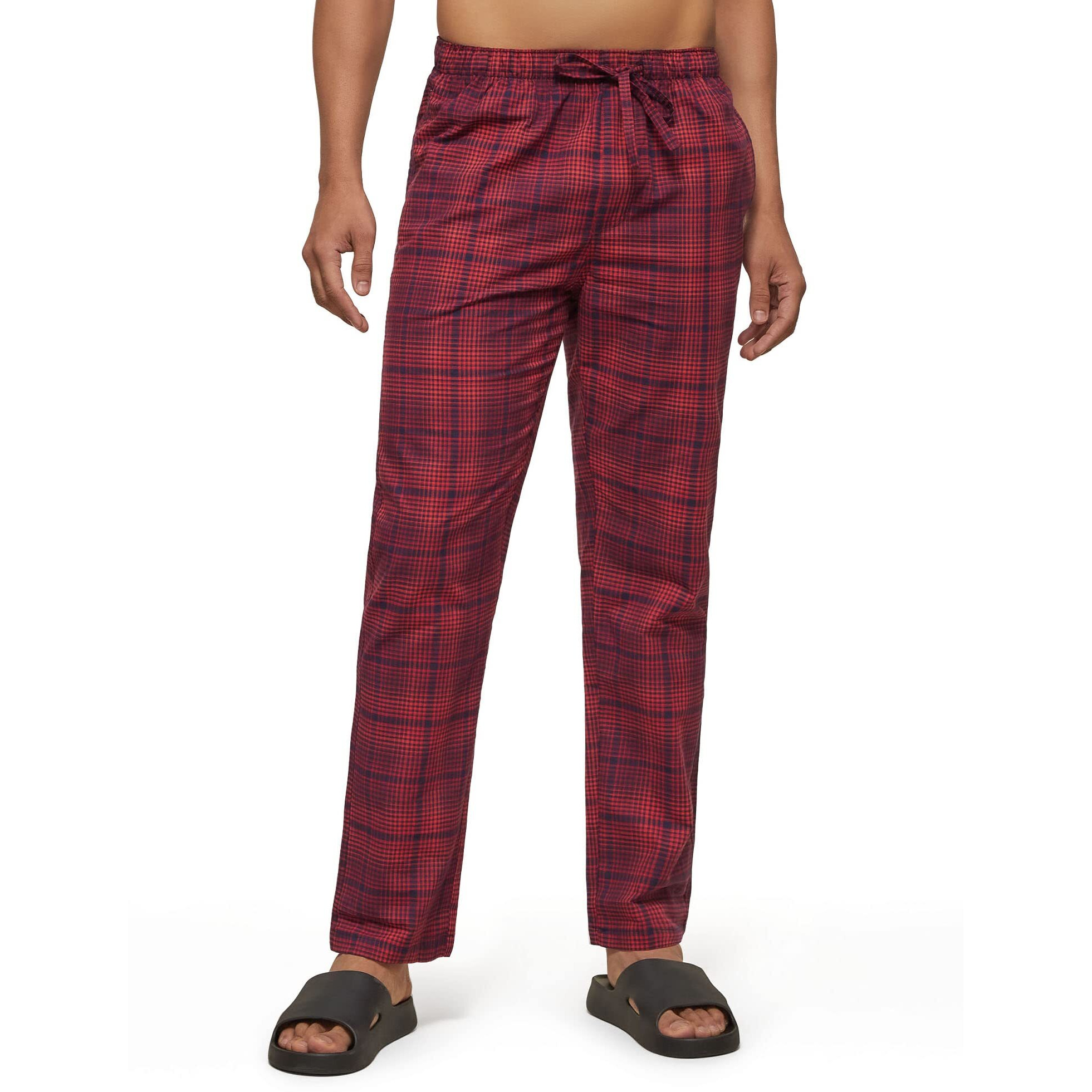 XYXX Men's Super Combed Cotton Checkered Checkmate Pyjamas [Pack of 1] Elasticated Waist, Drawstring | Loungewear for Men in Red, Blue Checks