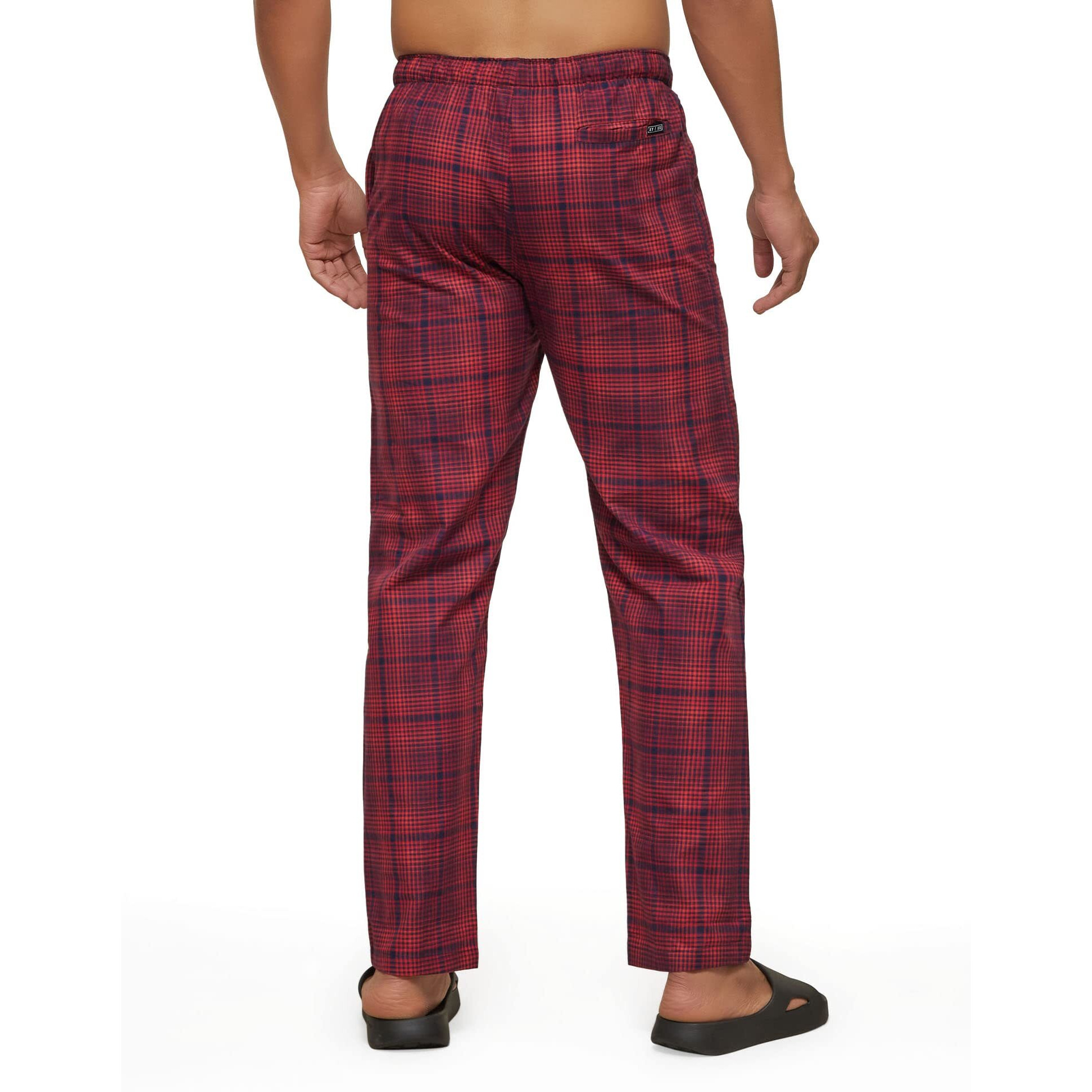 XYXX Men's Super Combed Cotton Checkered Checkmate Pyjamas [Pack of 1] Elasticated Waist, Drawstring | Loungewear for Men in Red, Blue Checks