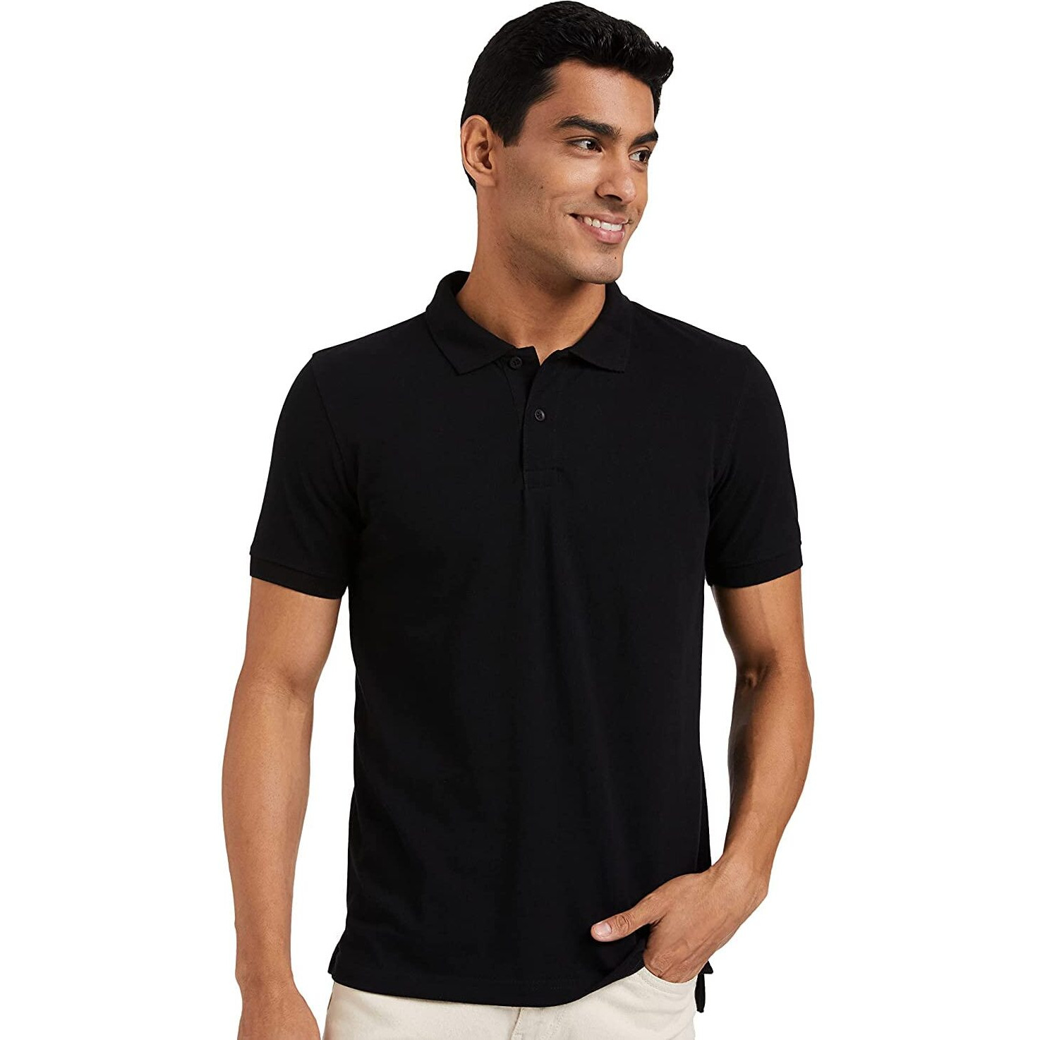 Amazon Brand - Symbol Men's Solid Cotton Rich Polo T Shirt | Collar Tshirts | Half Sleeves | Plain-Regular Fit (Jet Black_3XL) (Available in Plus Size)