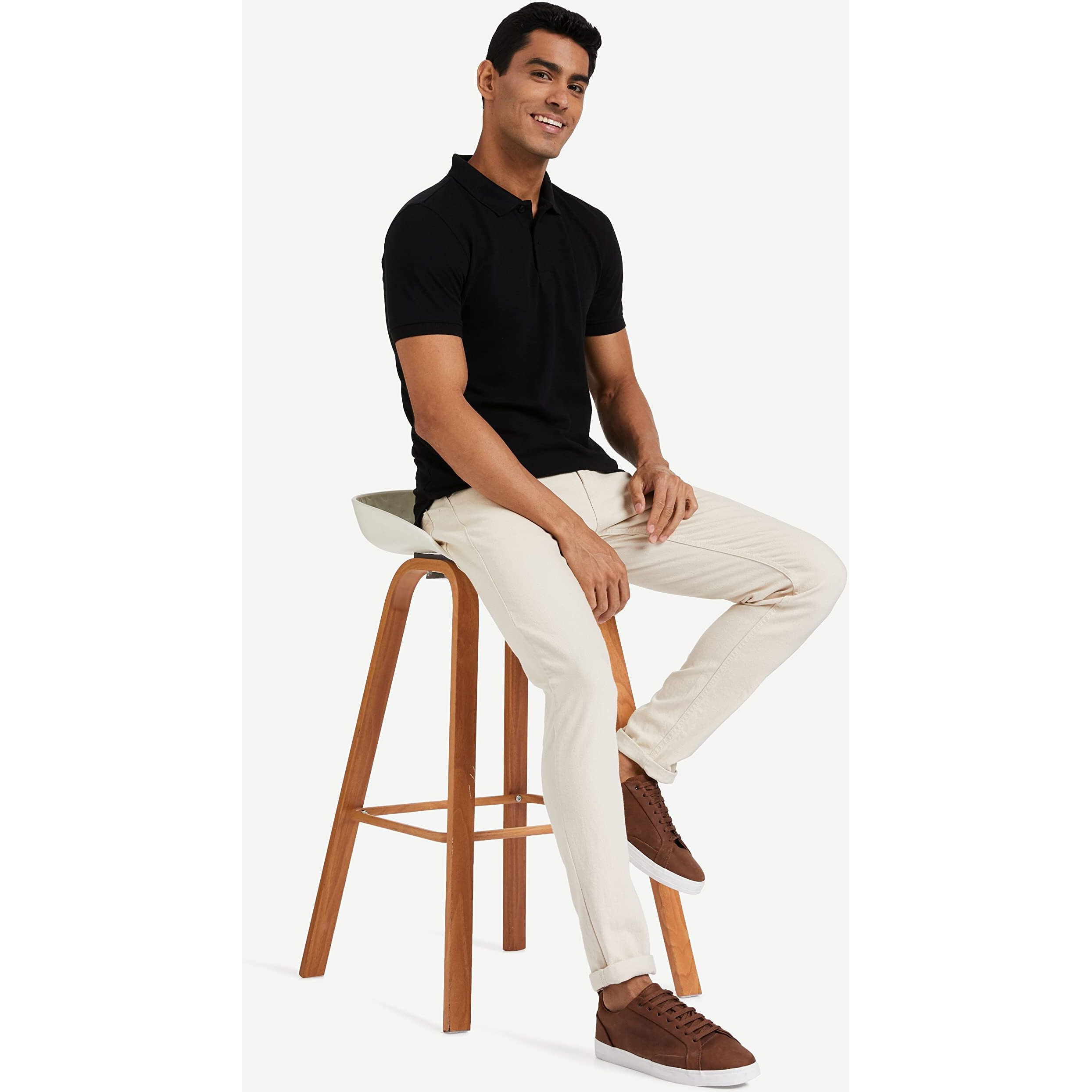 Amazon Brand - Symbol Men's Solid Cotton Rich Polo T Shirt | Collar Tshirts | Half Sleeves | Plain-Regular Fit (Jet Black_3XL) (Available in Plus Size)
