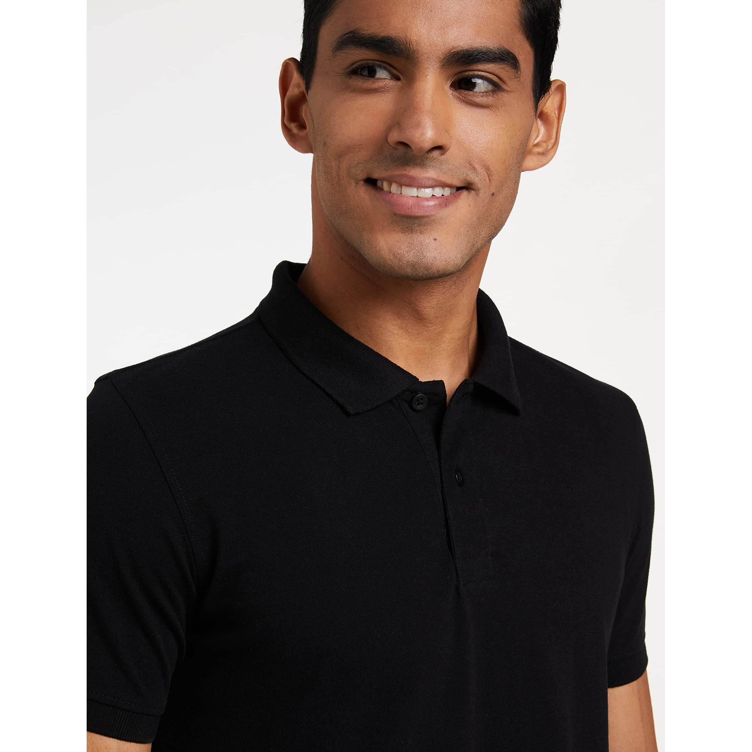 Amazon Brand - Symbol Men's Solid Cotton Rich Polo T Shirt | Collar Tshirts | Half Sleeves | Plain-Regular Fit (Jet Black_3XL) (Available in Plus Size)